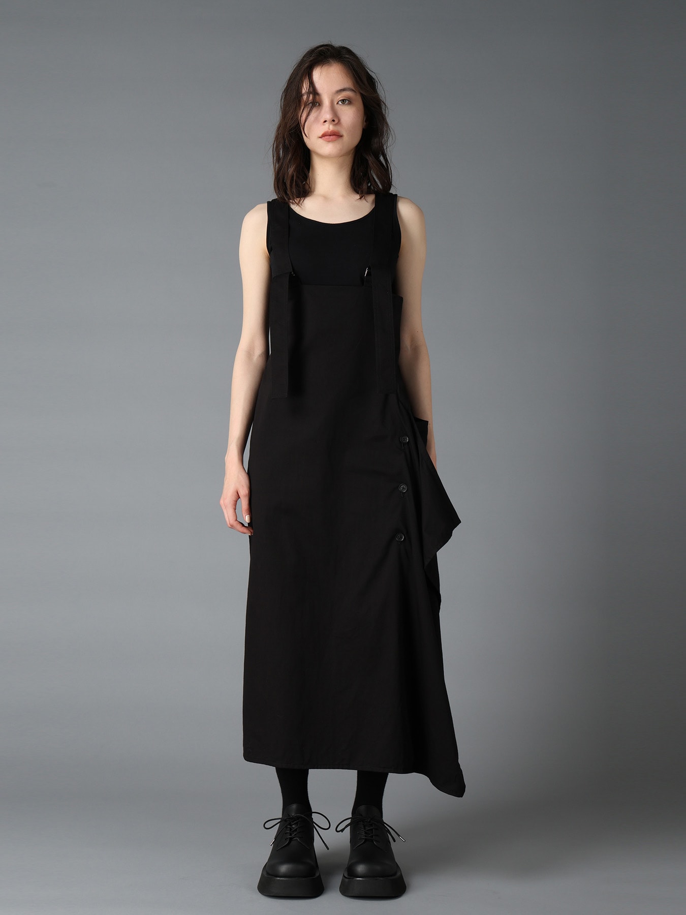 COTTON TWILL SUSPENDER DRAPED DRESS