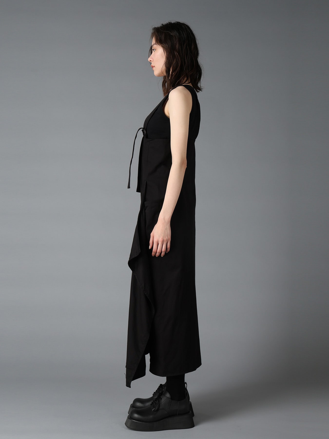 COTTON TWILL SUSPENDER DRAPED DRESS