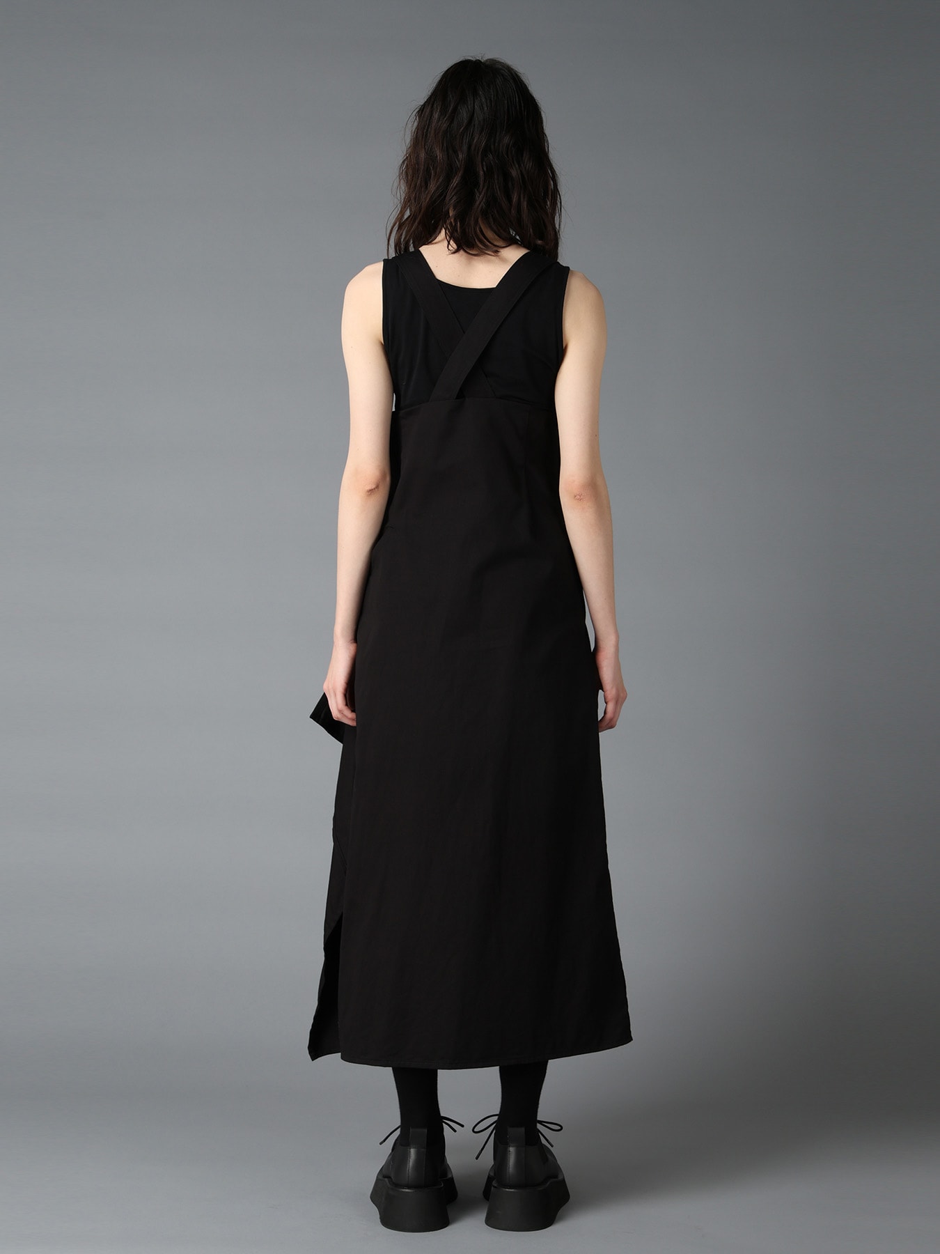 COTTON TWILL SUSPENDER DRAPED DRESS