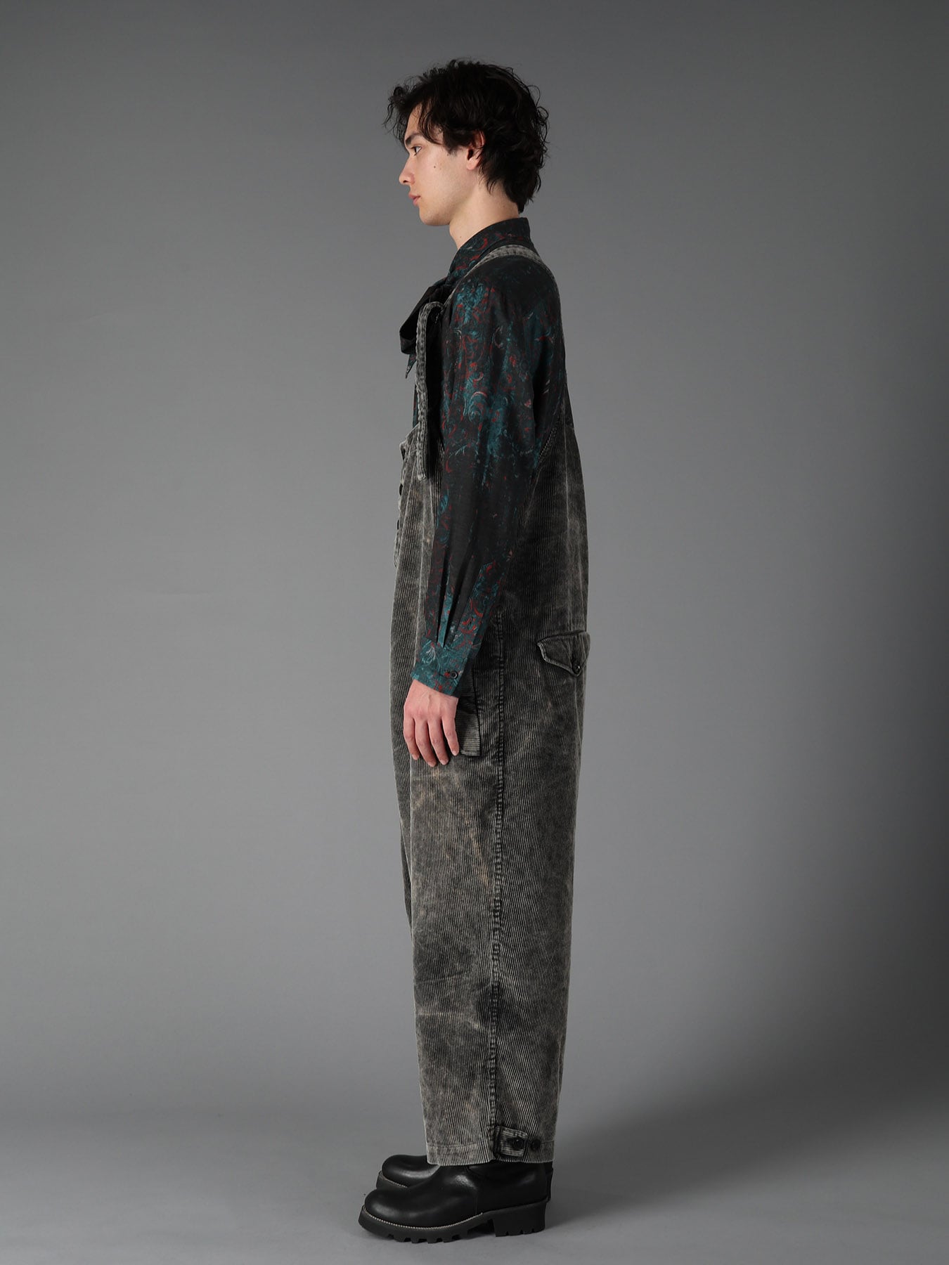 SULFUR-DYED CORDUROY CHEMICAL-BLEACH OVERALL