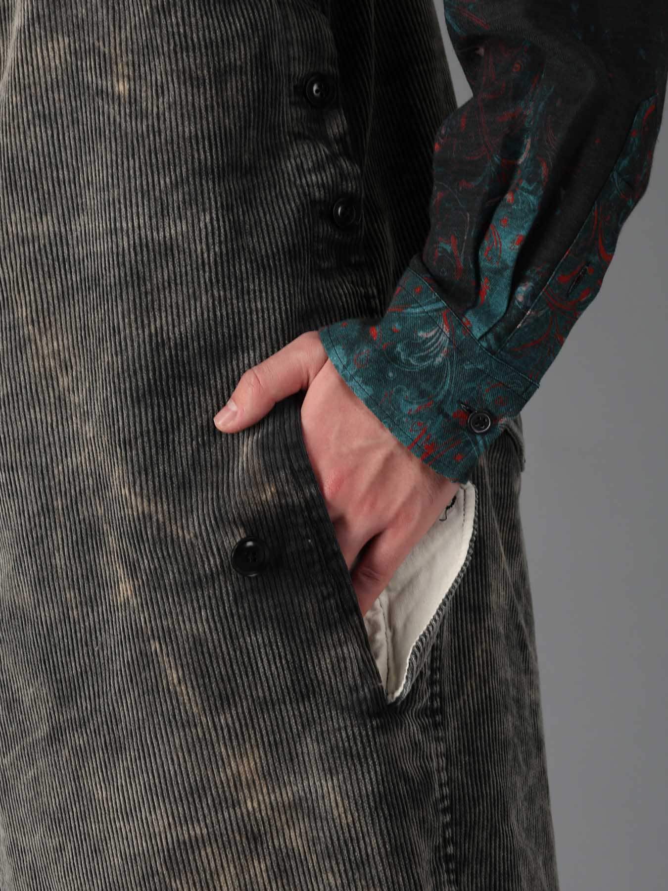 SULFUR-DYED CORDUROY CHEMICAL-BLEACH OVERALL
