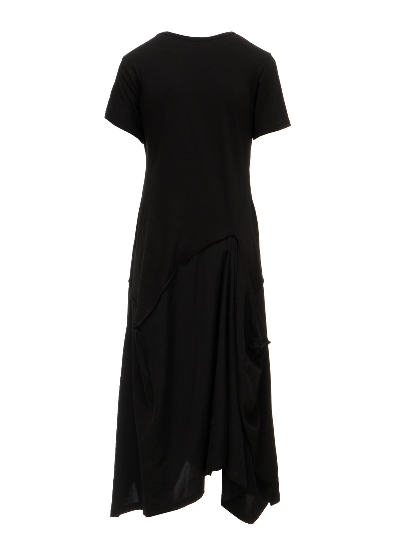 SILICON JERSEY+CREPE de CHINE PANEL LONG DRESS SHORT SLEEVE