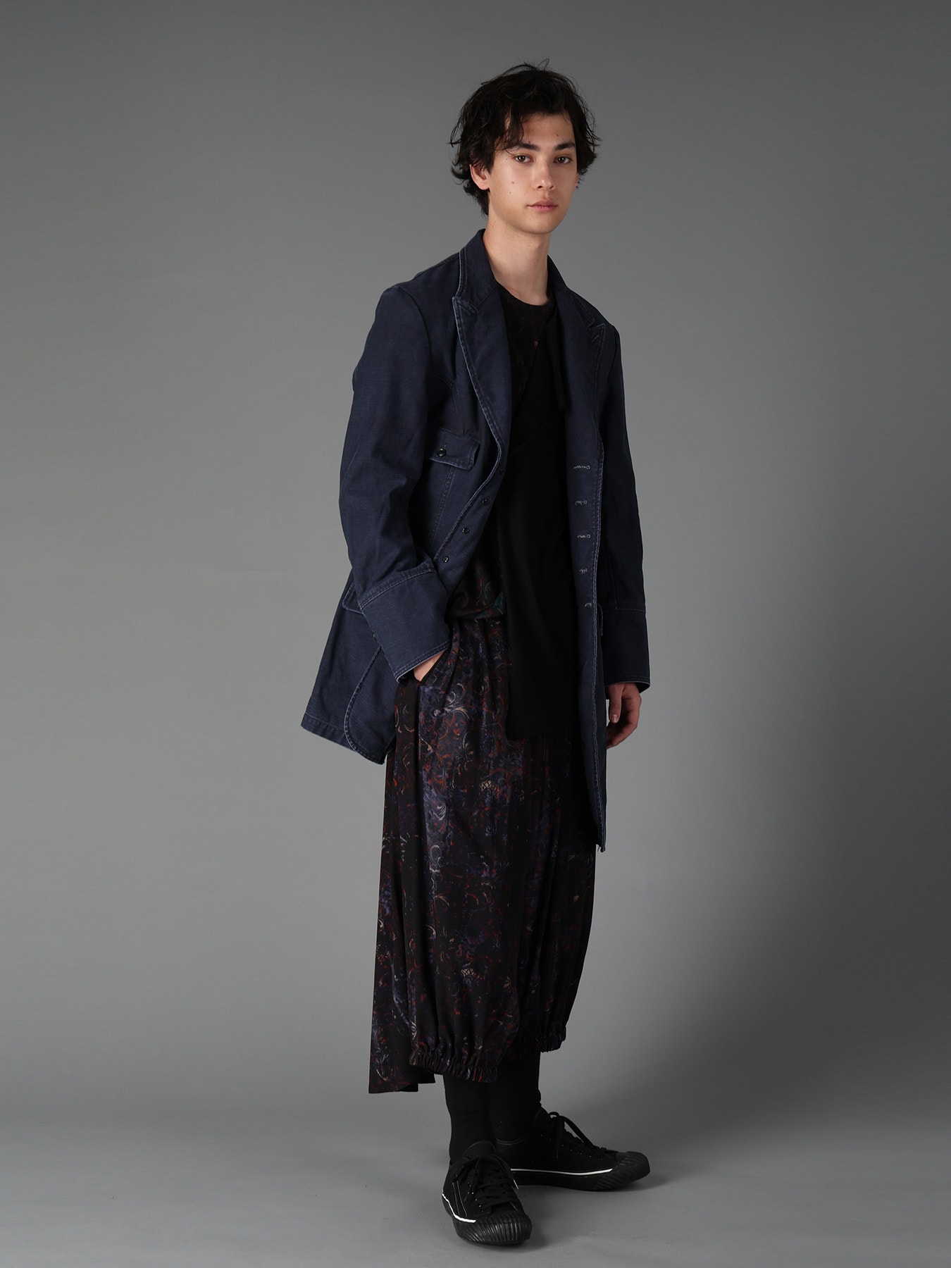 SULFUR DYED BACK SATIN PANEL ASYMMETRIC JACKET