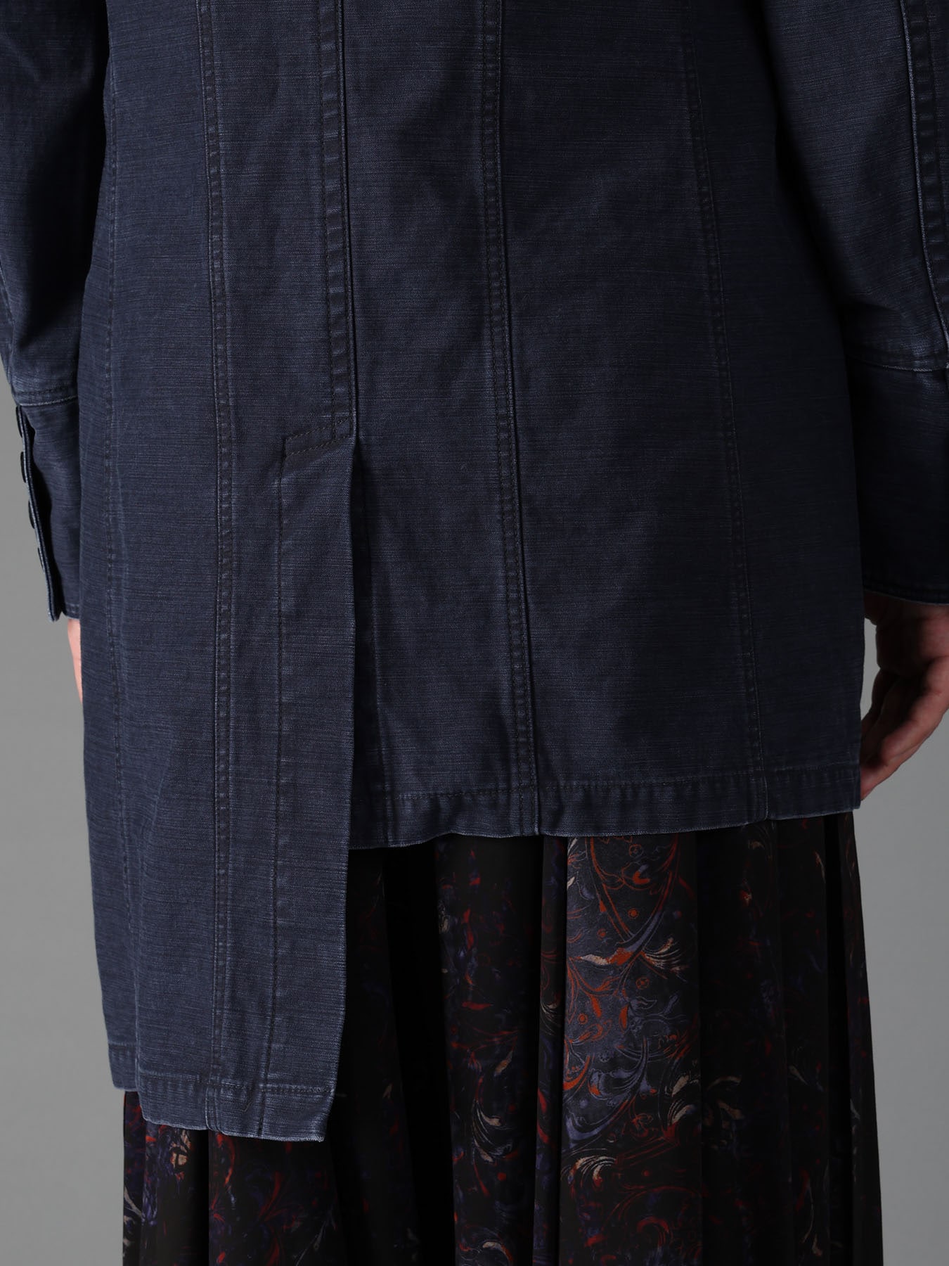 SULFUR DYED BACK SATIN PANEL ASYMMETRIC JACKET