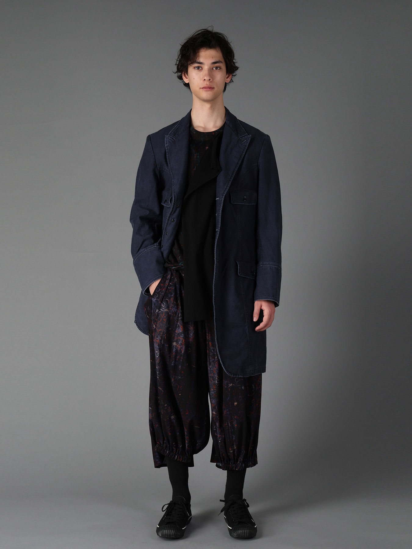 SULFUR DYED BACK SATIN PANEL ASYMMETRIC JACKET