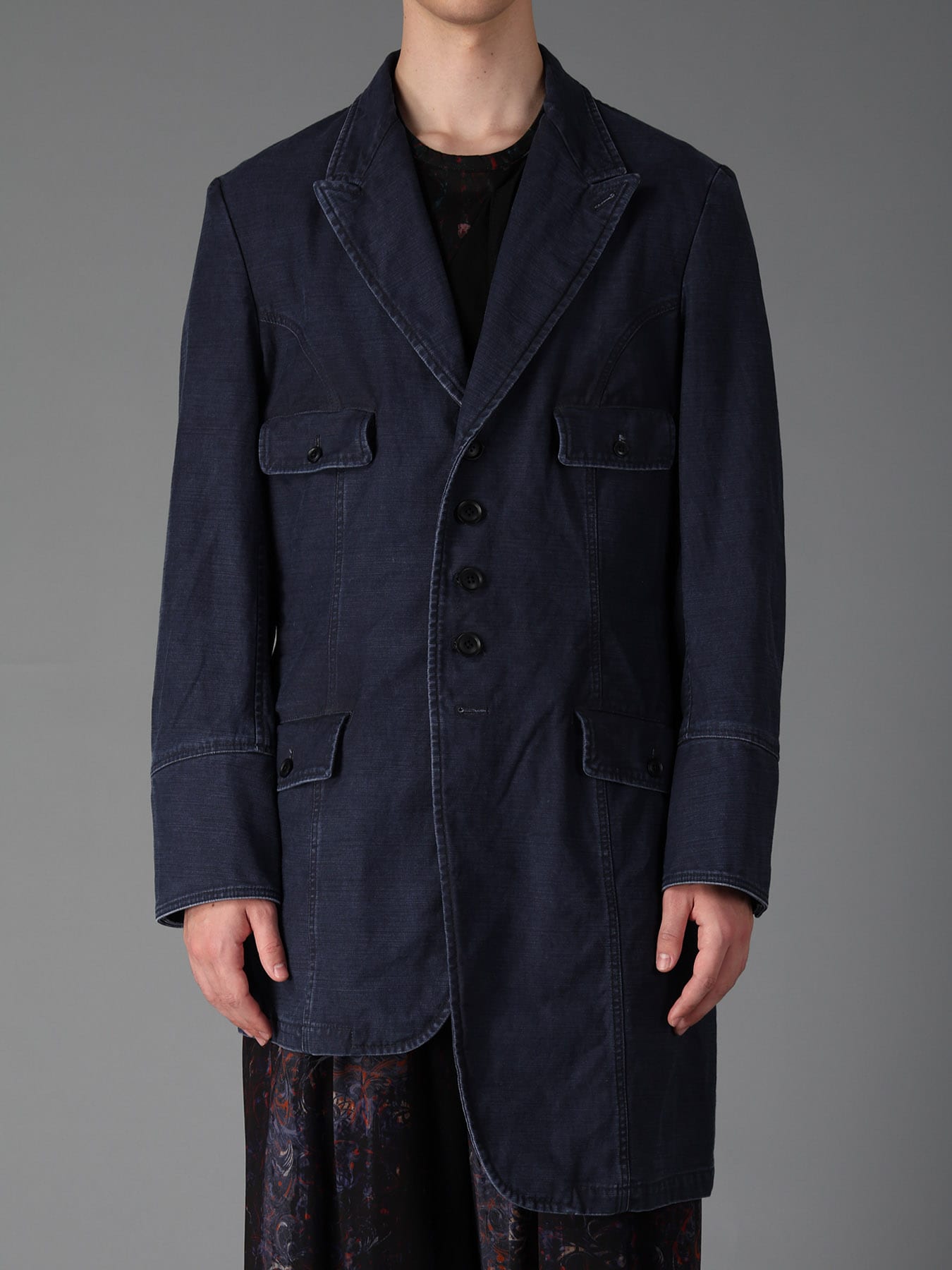 SULFUR DYED BACK SATIN PANEL ASYMMETRIC JACKET