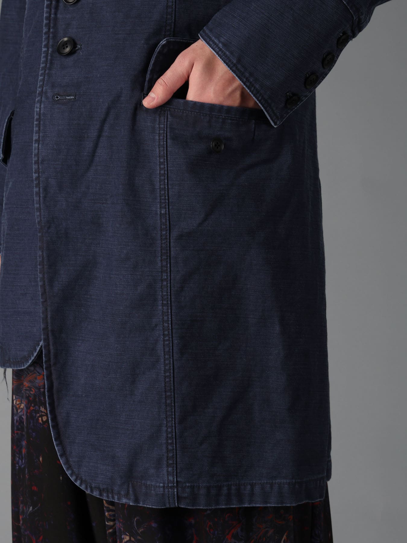 SULFUR DYED BACK SATIN PANEL ASYMMETRIC JACKET