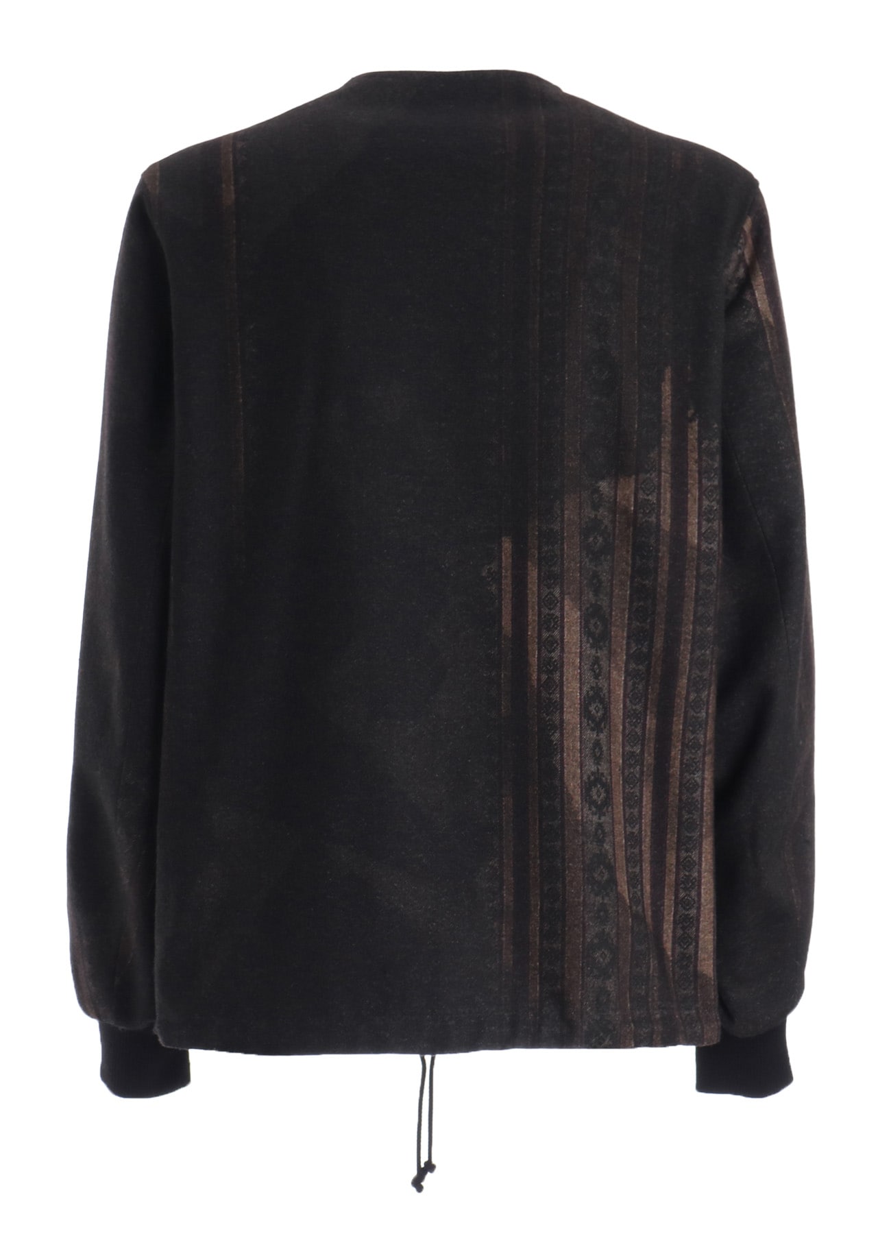WOOL NYLON FLANNEL GREY STRIPE COLLAR-LESS BLOUSON