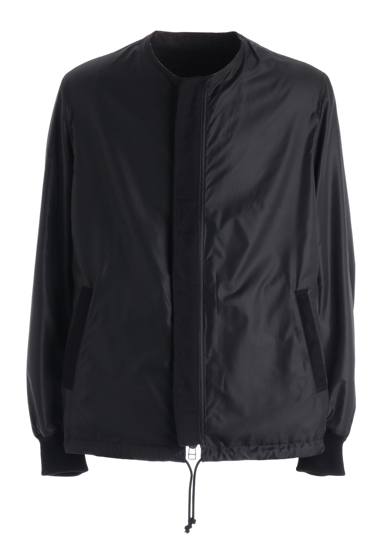 WOOL NYLON FLANNEL GREY STRIPE COLLAR-LESS BLOUSON