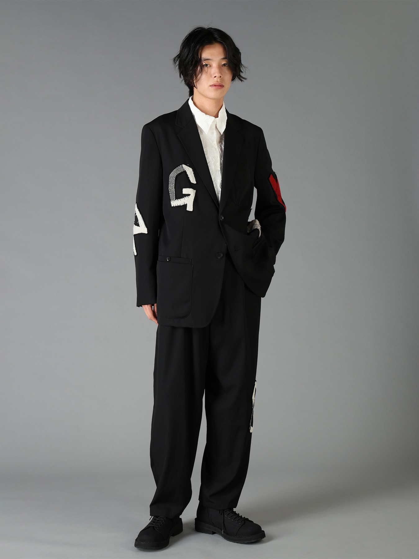 WOOL GABARDINE APPLIQUE OUT POCKET JACKET