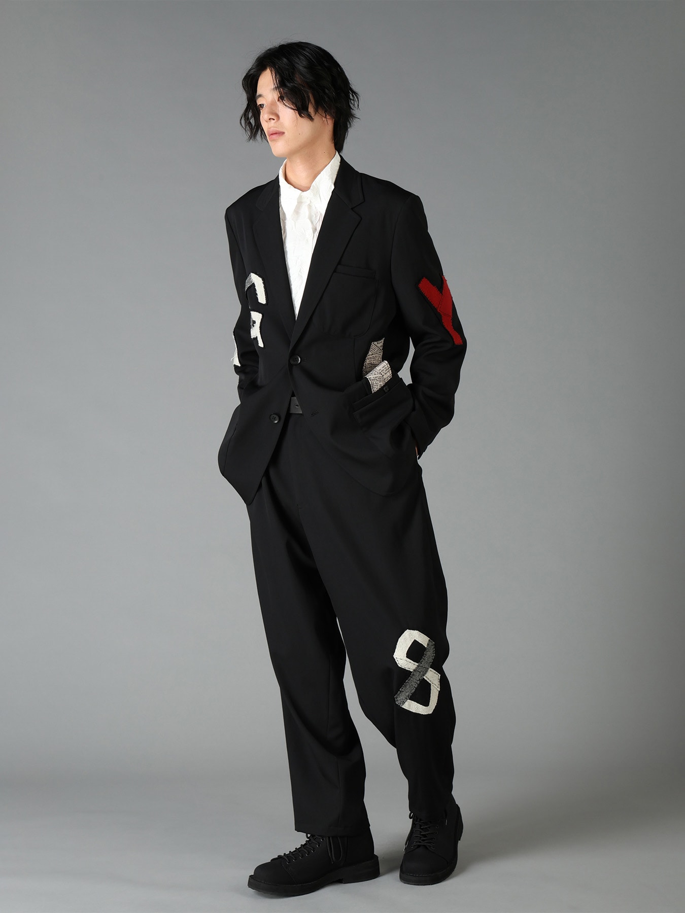 WOOL GABARDINE APPLIQUE OUT POCKET JACKET