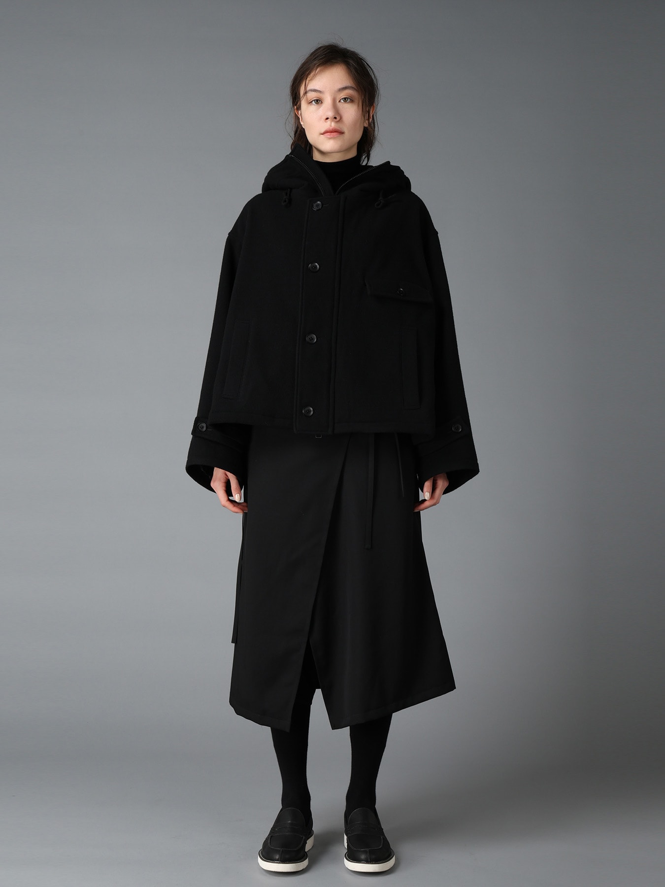 WOOL GABARDINE+VINTAGE NYLON HOODED BLOUSON