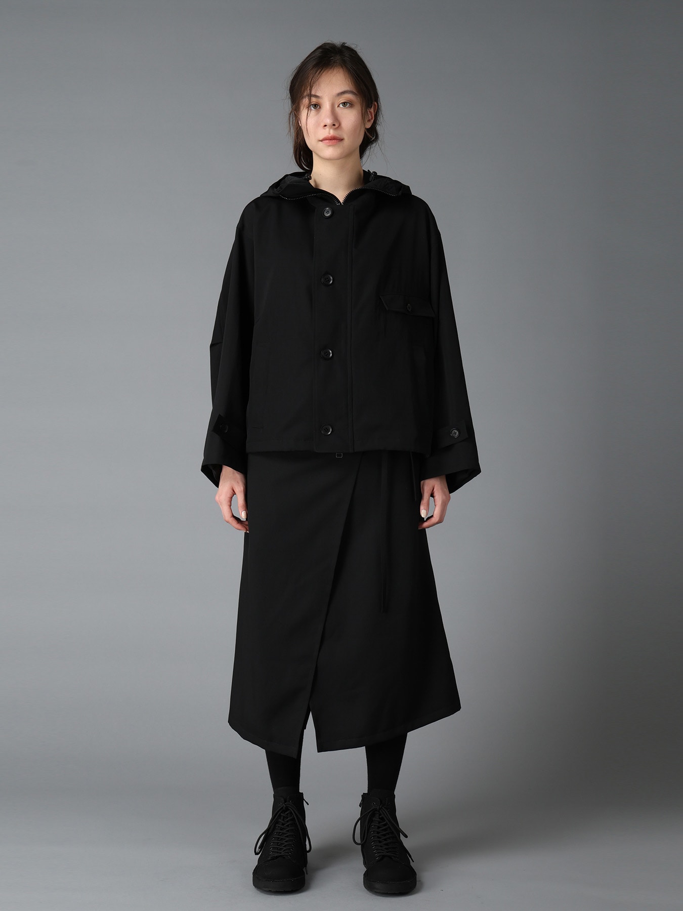 WOOL GABARDINE+VINTAGE NYLON HOODED BLOUSON