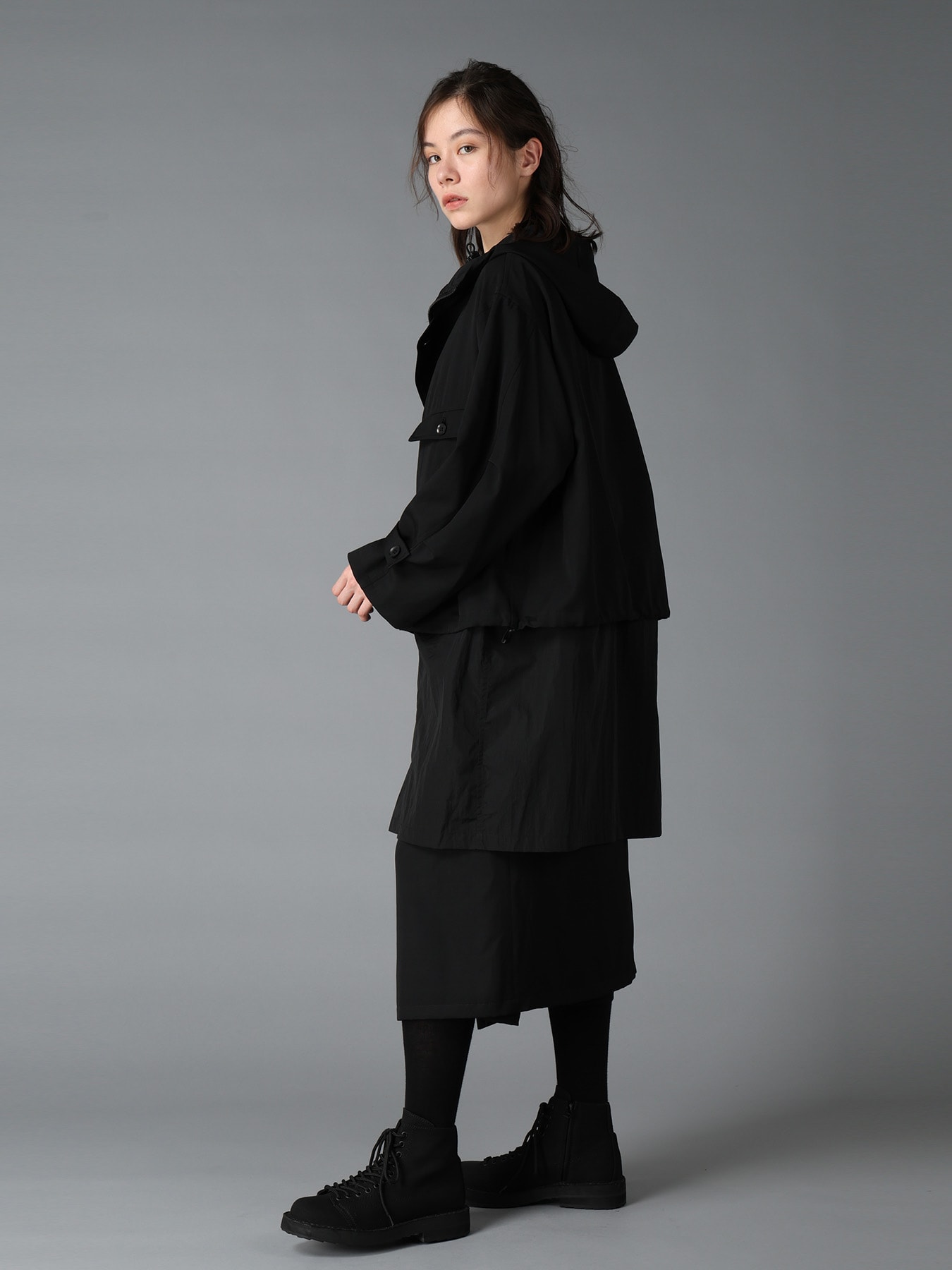 WOOL GABARDINE+VINTAGE NYLON HOODED BLOUSON
