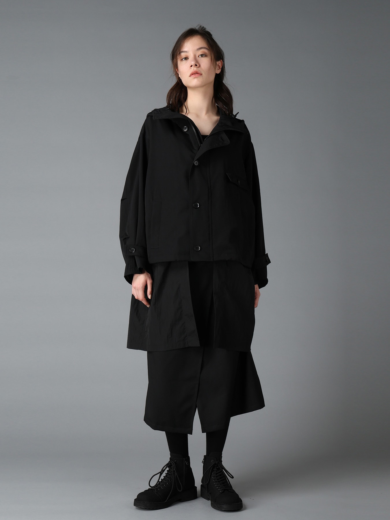 WOOL GABARDINE+VINTAGE NYLON HOODED BLOUSON