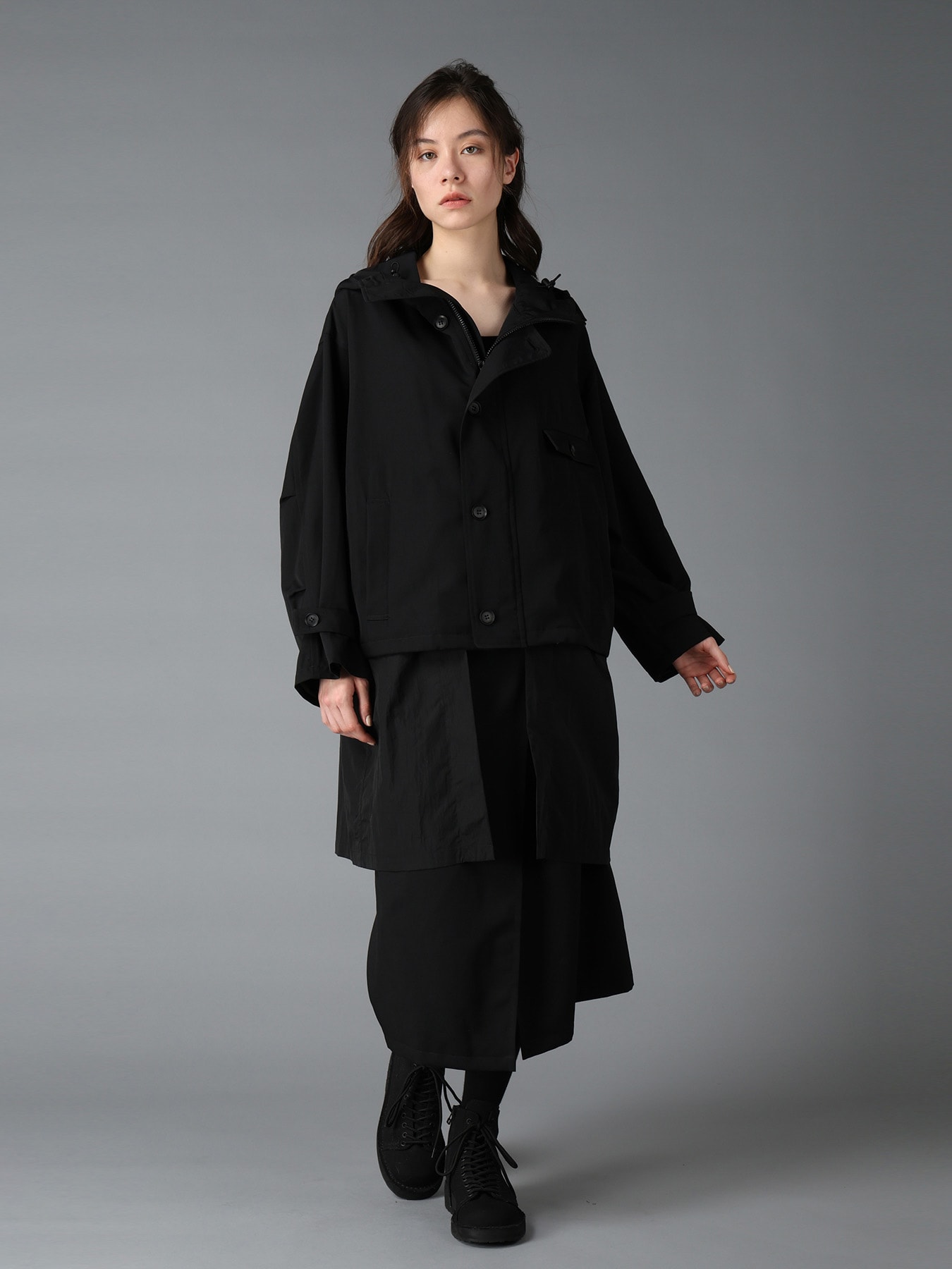 WOOL GABARDINE+VINTAGE NYLON HOODED BLOUSON