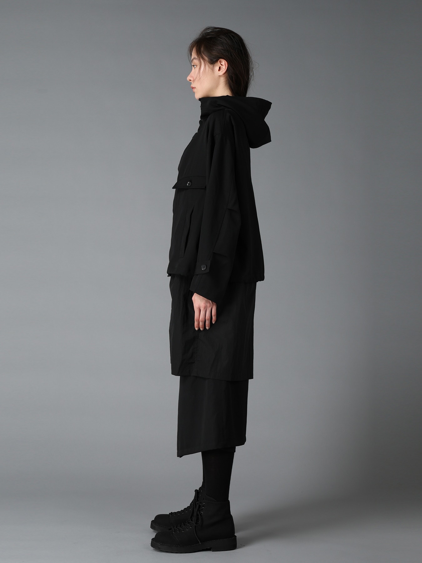 WOOL GABARDINE+VINTAGE NYLON HOODED BLOUSON