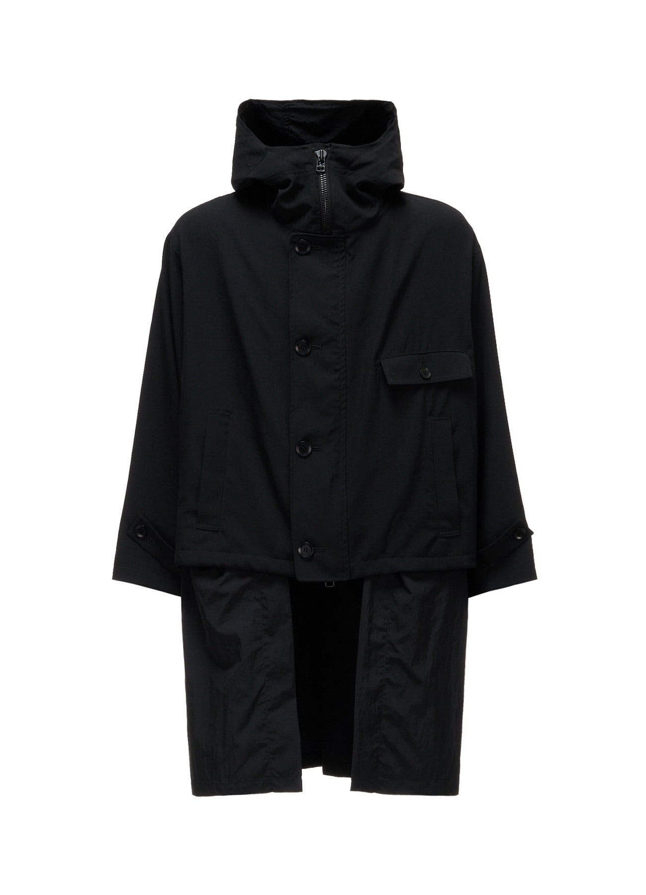 WOOL GABARDINE+VINTAGE NYLON HOODED BLOUSON