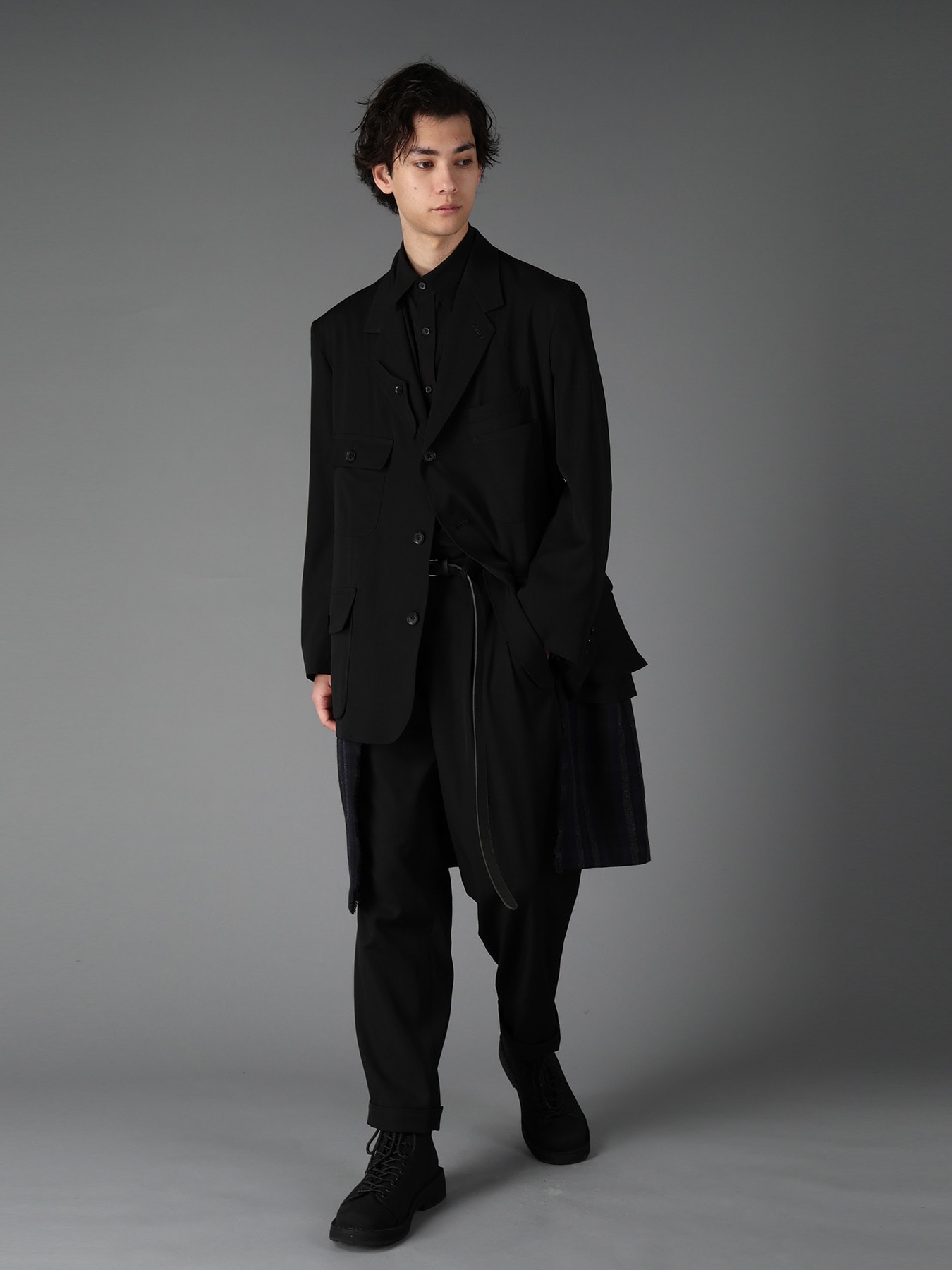 WOOL GABARDINE+C/W DARK PLAID WORK JACKET