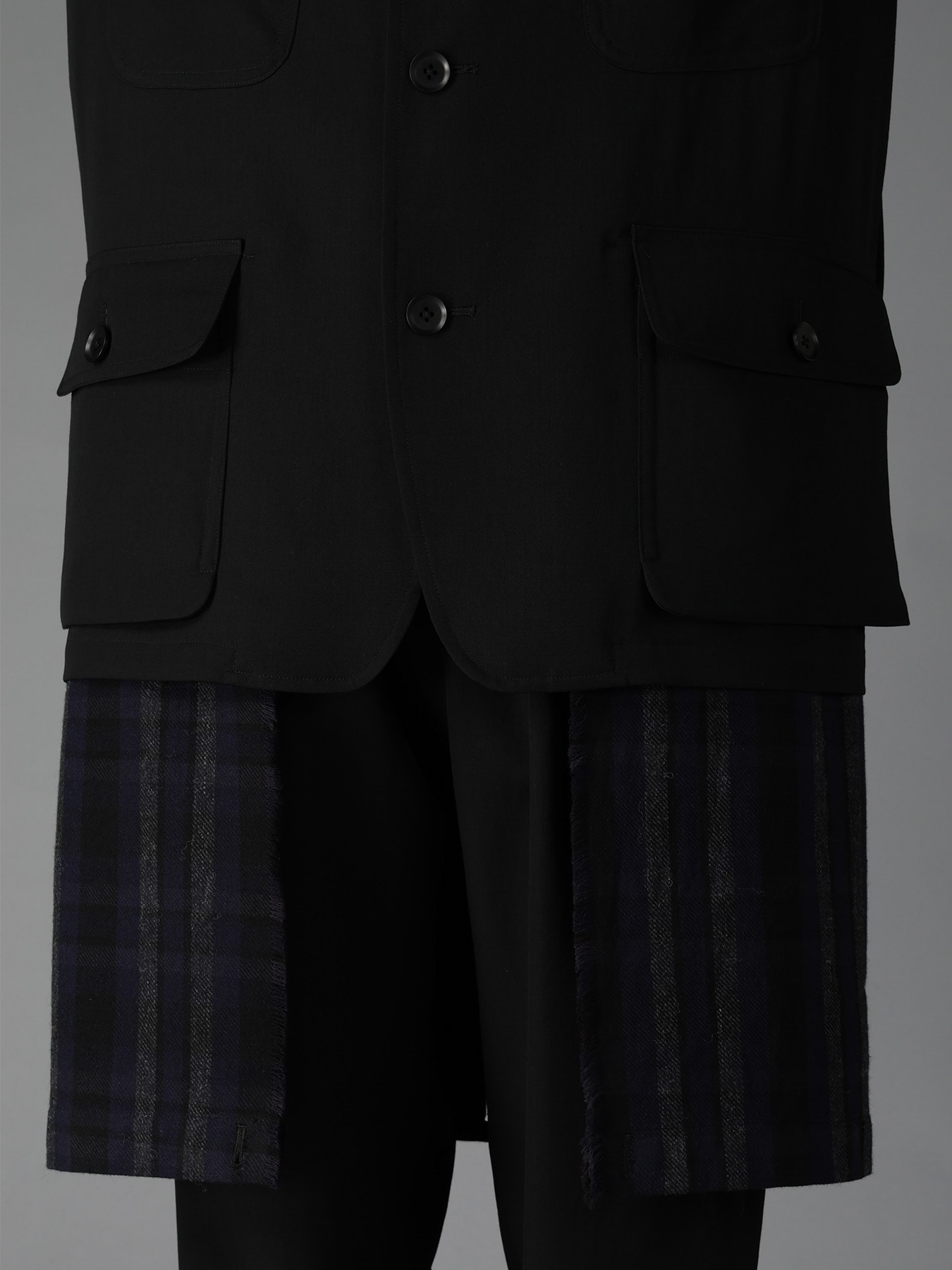 WOOL GABARDINE+C/W DARK PLAID WORK JACKET