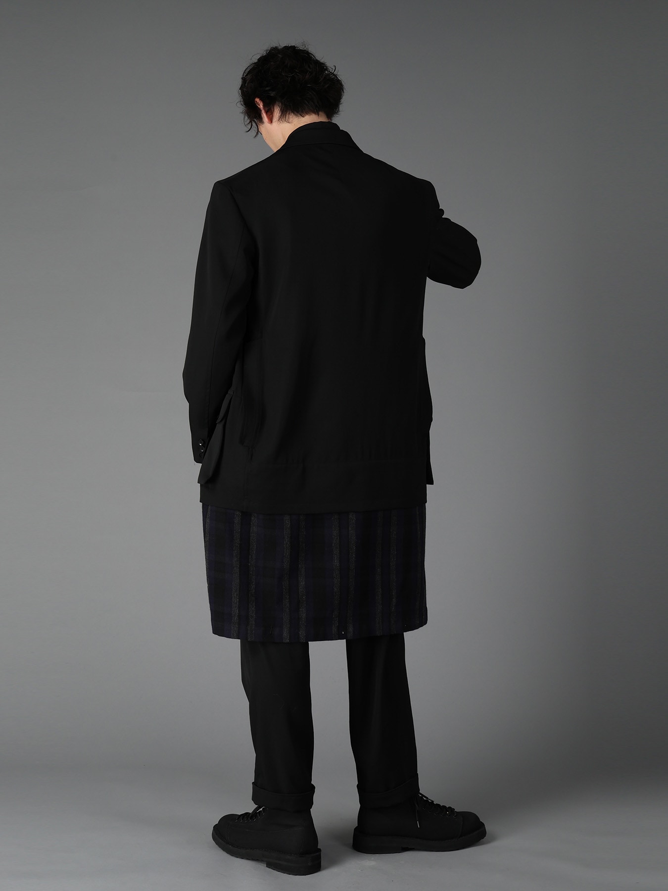 WOOL GABARDINE+C/W DARK PLAID WORK JACKET