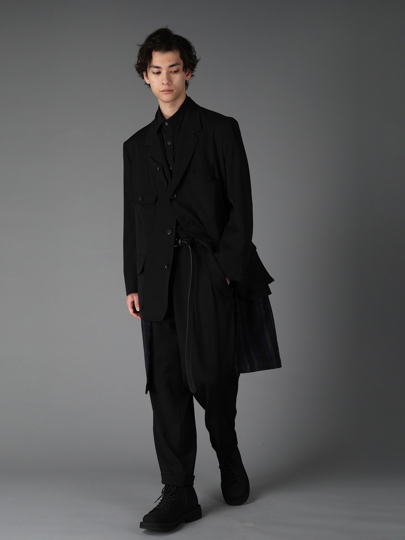 WOOL GABARDINE+C/W DARK PLAID WORK JACKET