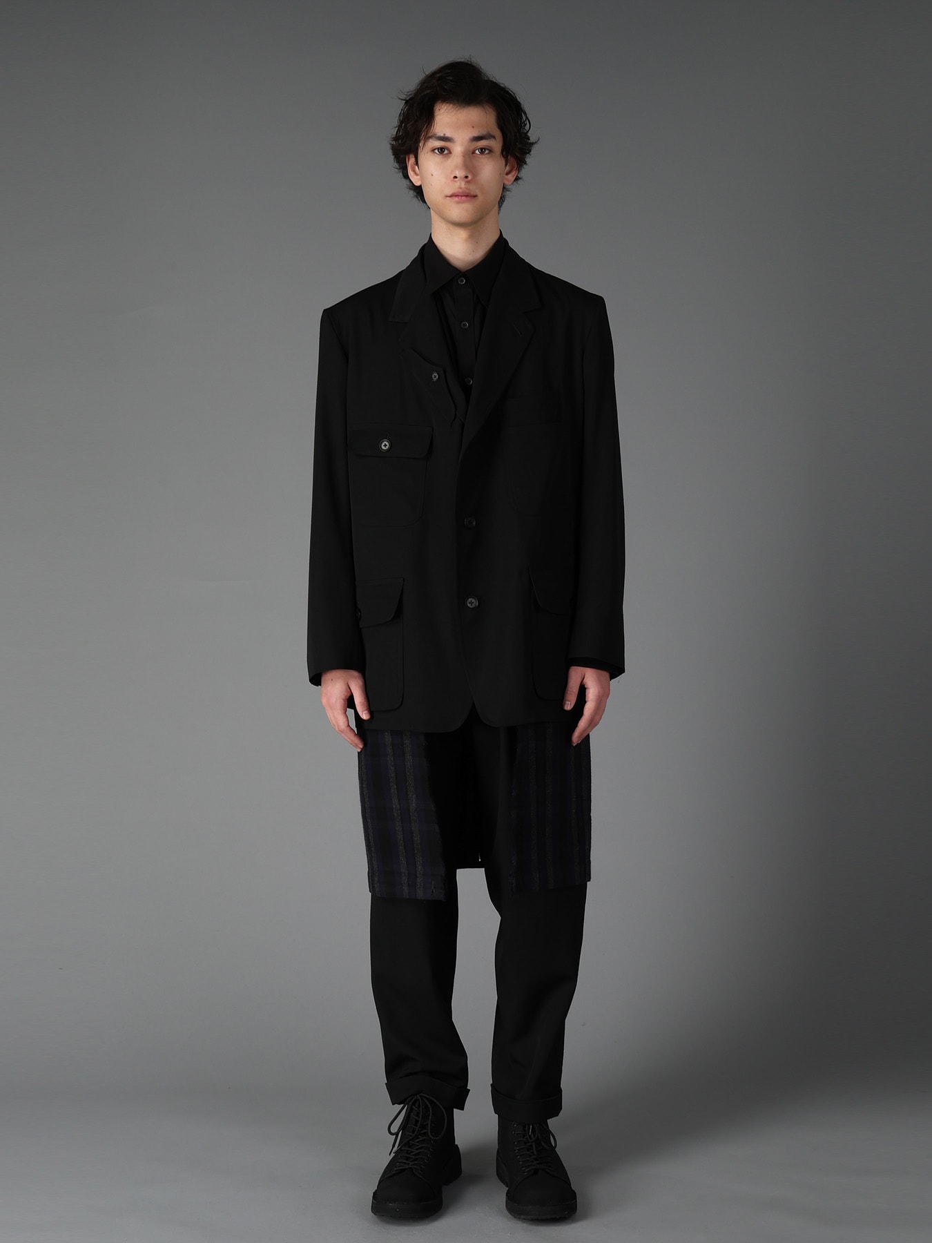 WOOL GABARDINE+C/W DARK PLAID WORK JACKET