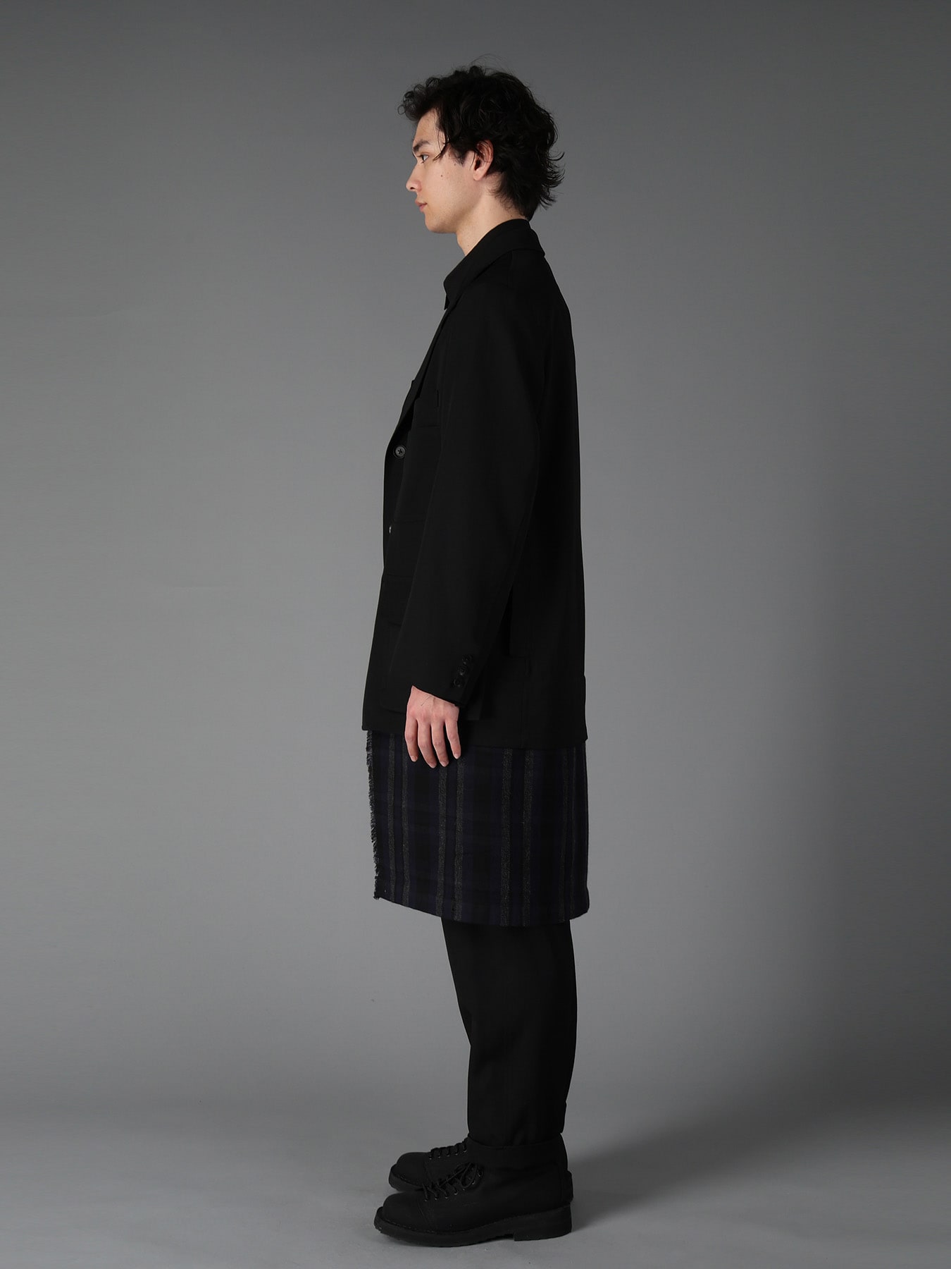 WOOL GABARDINE+C/W DARK PLAID WORK JACKET