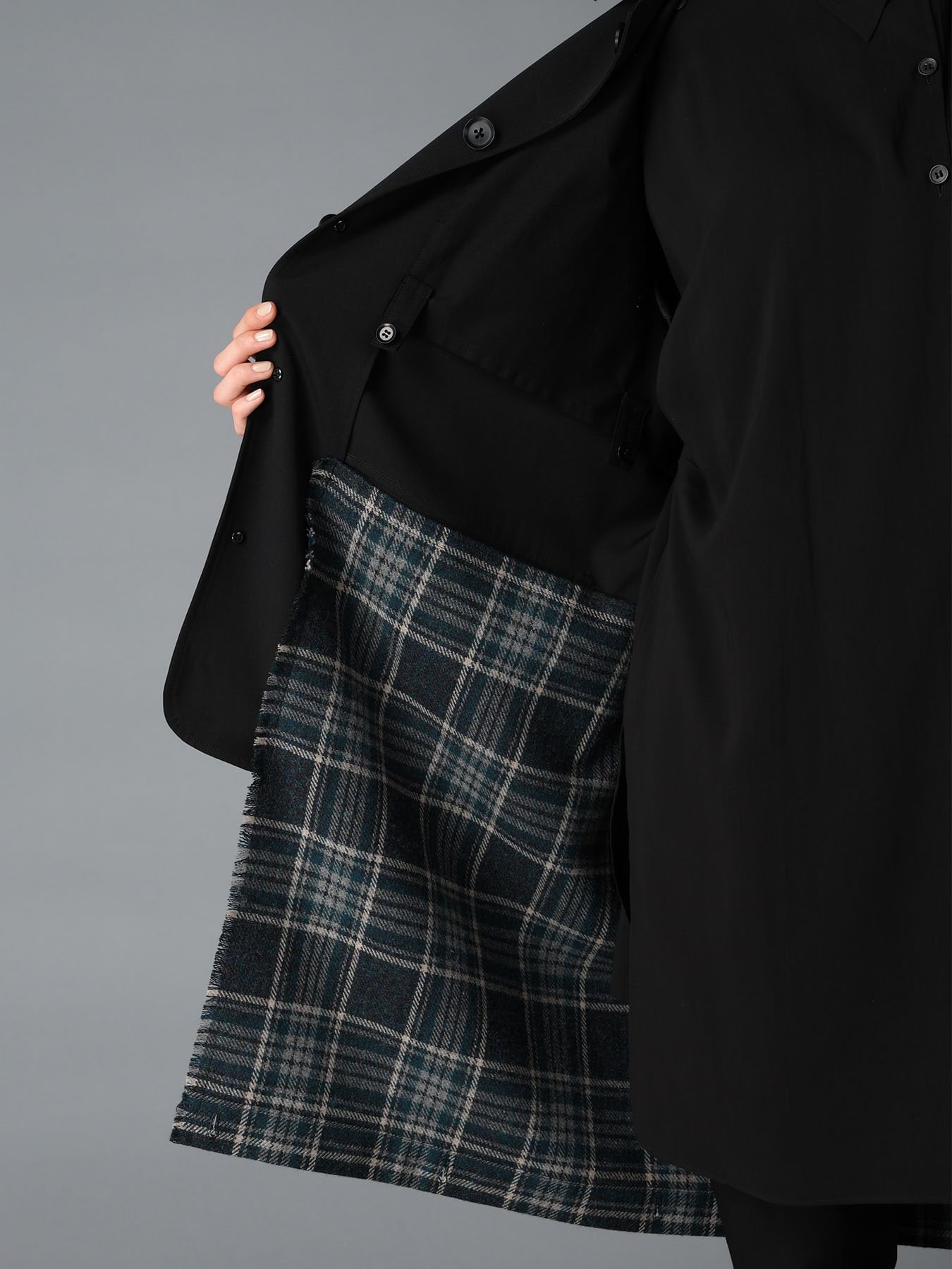 WOOL GABARDINE+BRITISH WOOL PLAID HUNTING JACKET