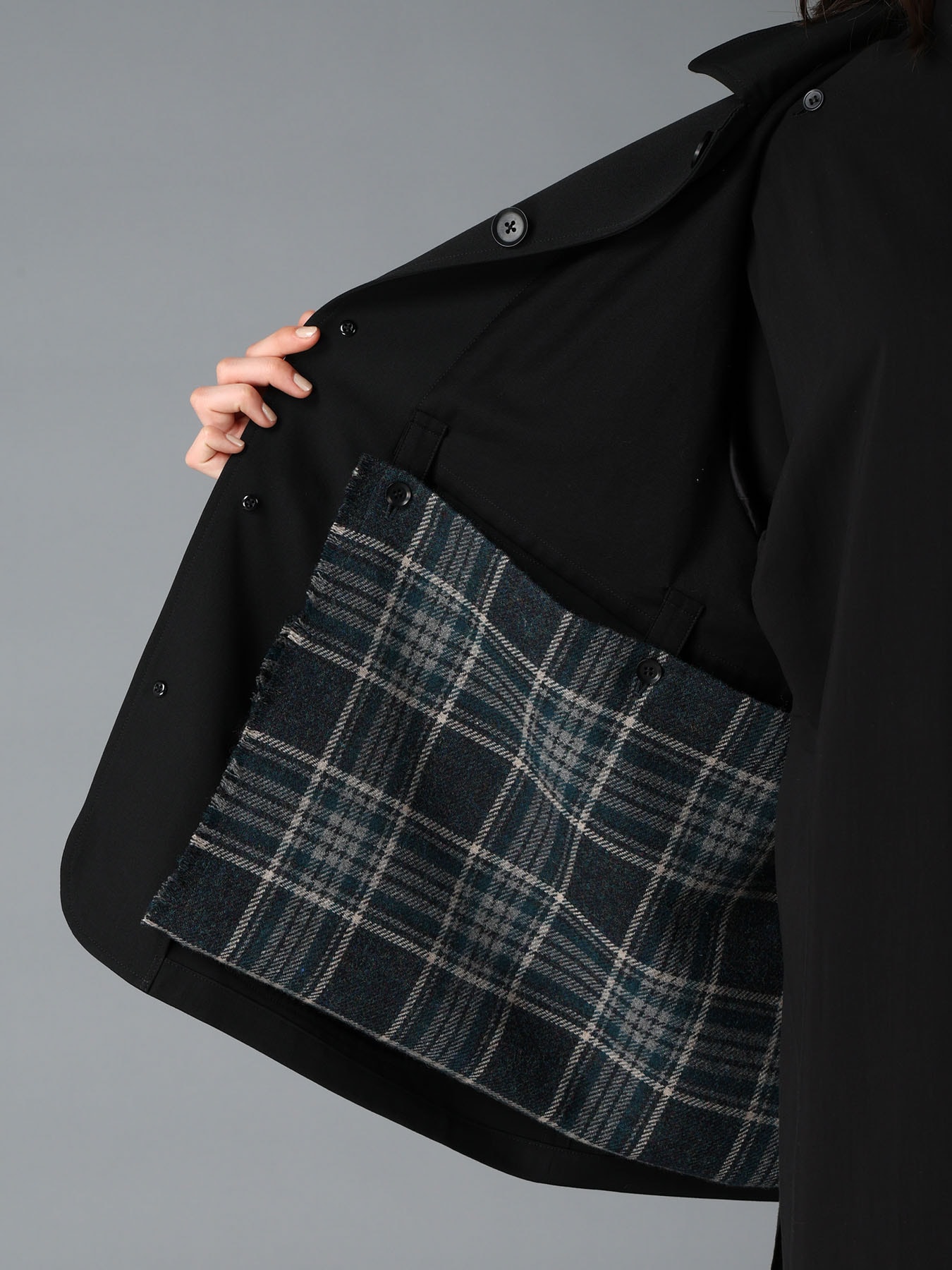 WOOL GABARDINE+BRITISH WOOL PLAID HUNTING JACKET