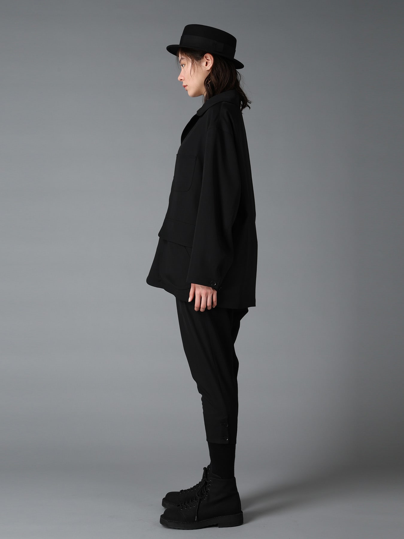 WOOL GABARDINE+BRITISH WOOL PLAID HUNTING JACKET