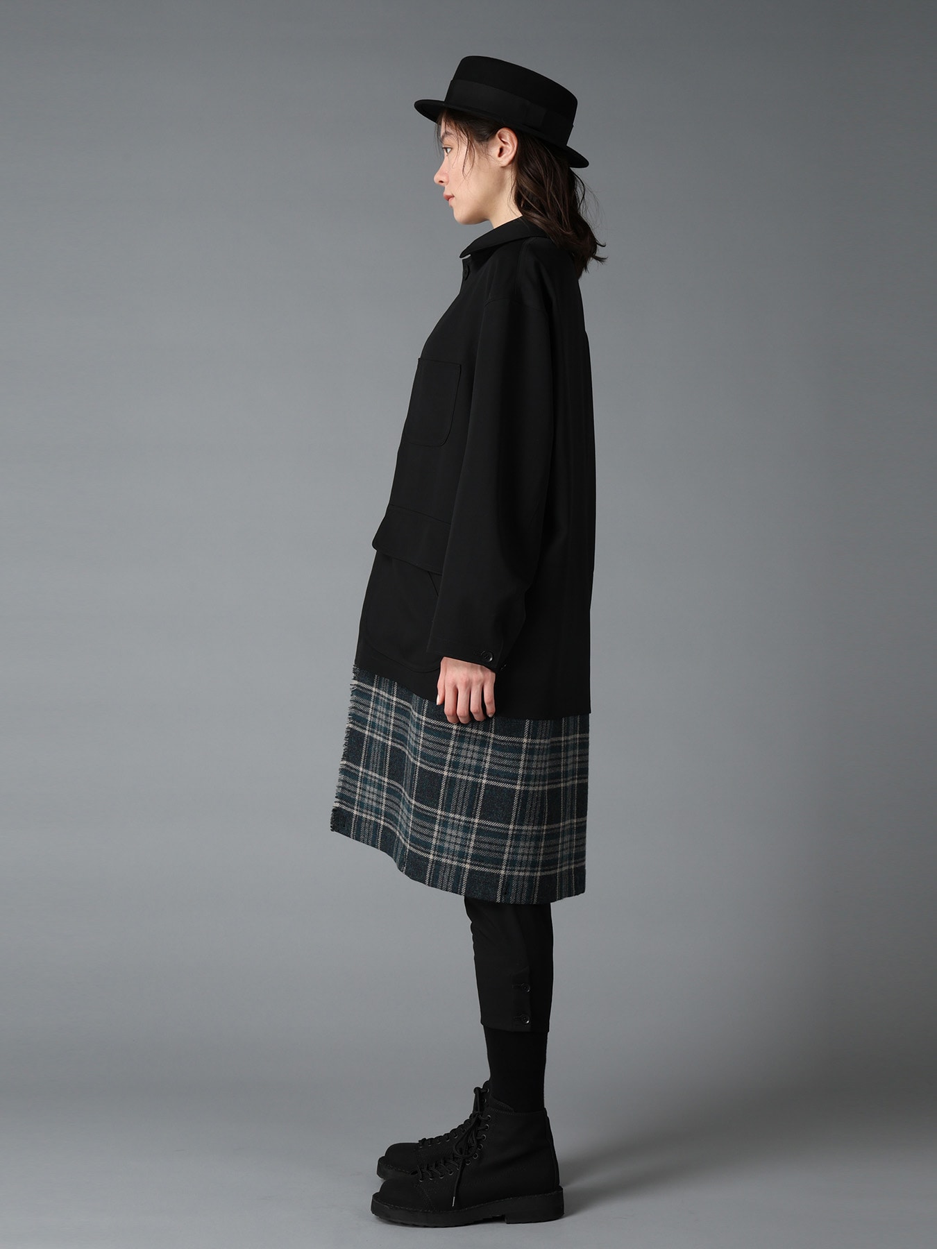 WOOL GABARDINE+BRITISH WOOL PLAID HUNTING JACKET