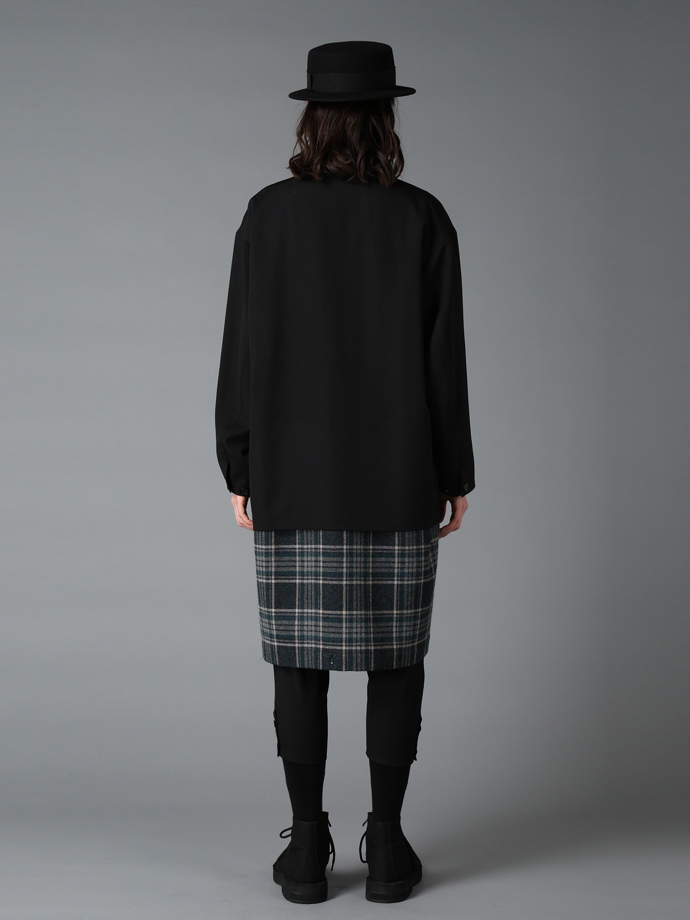 WOOL GABARDINE+BRITISH WOOL PLAID HUNTING JACKET
