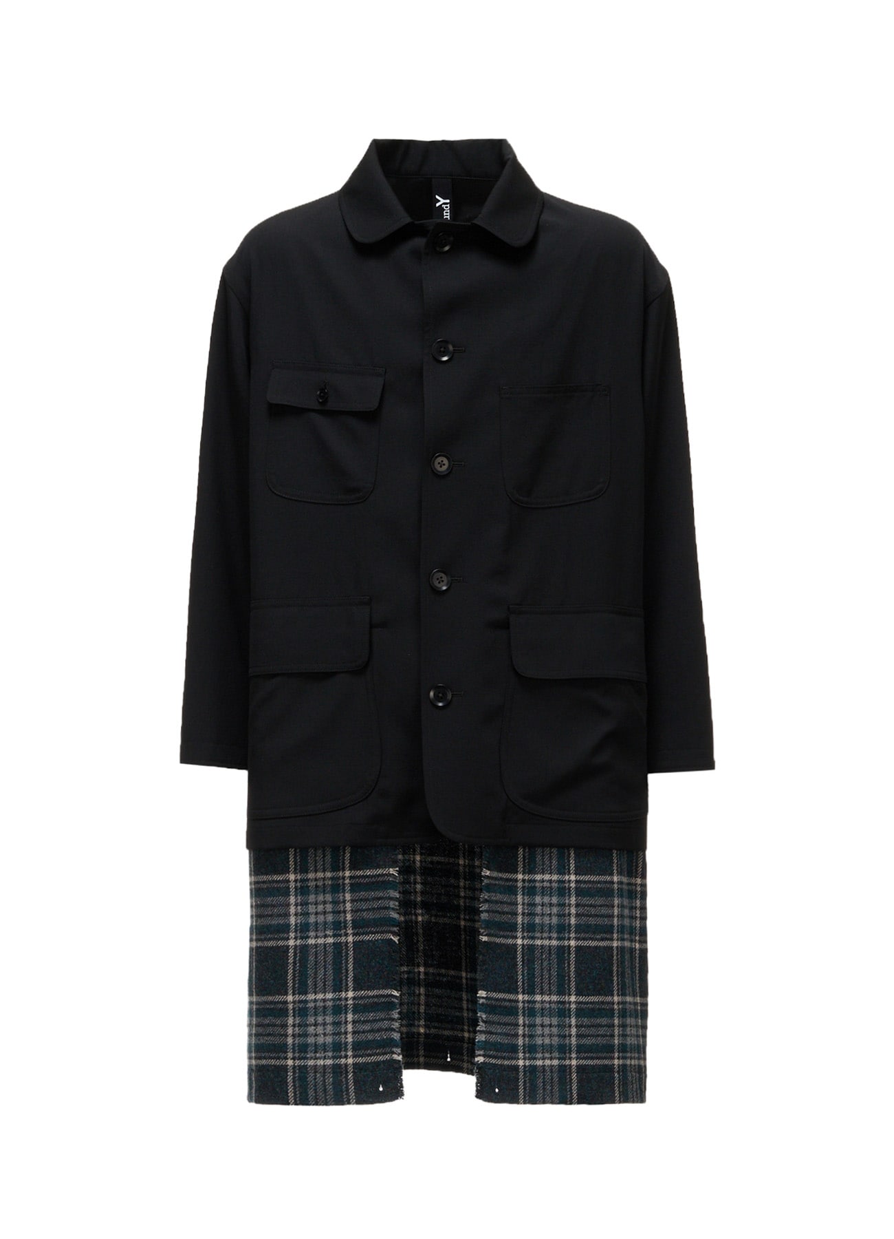 WOOL GABARDINE+BRITISH WOOL PLAID HUNTING JACKET
