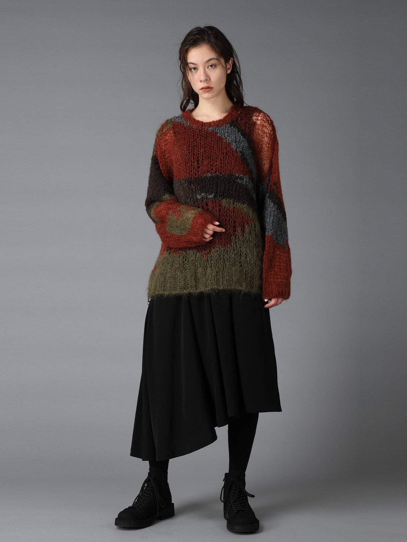 MOHAIR × BOUCLE INTARSIA KNIT PULLOVER