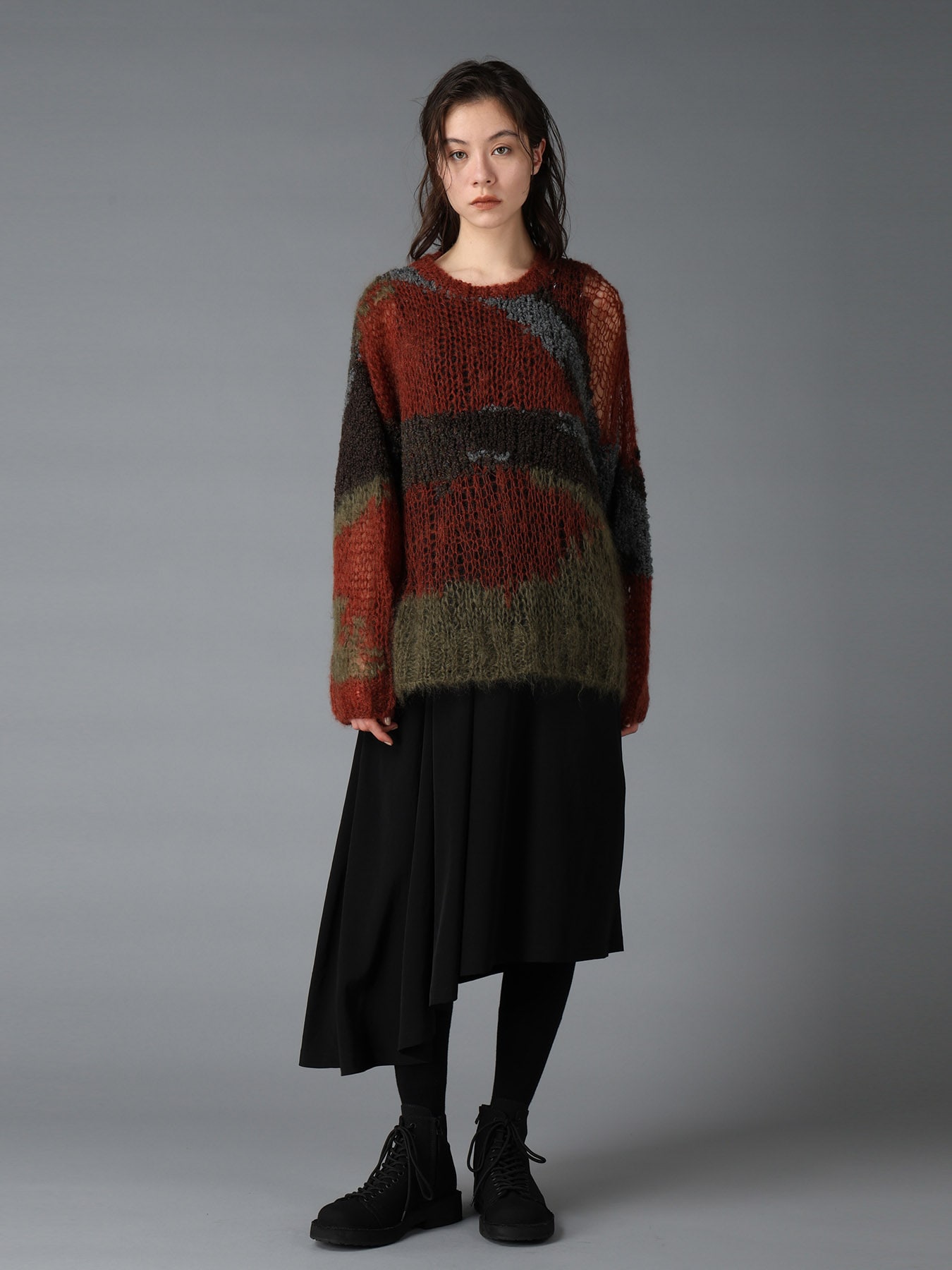 MOHAIR × BOUCLE INTARSIA KNIT PULLOVER