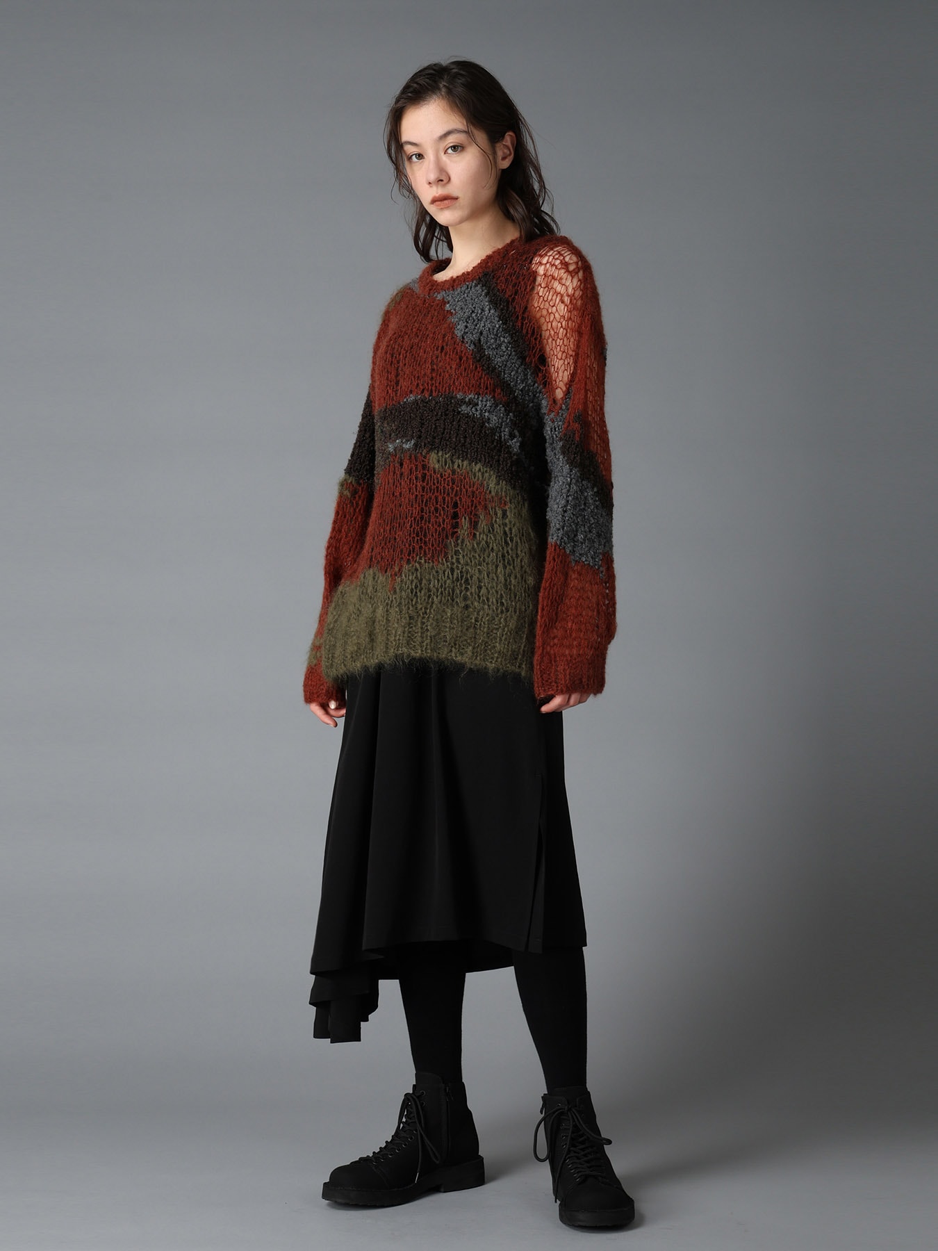 MOHAIR × BOUCLE INTARSIA KNIT PULLOVER
