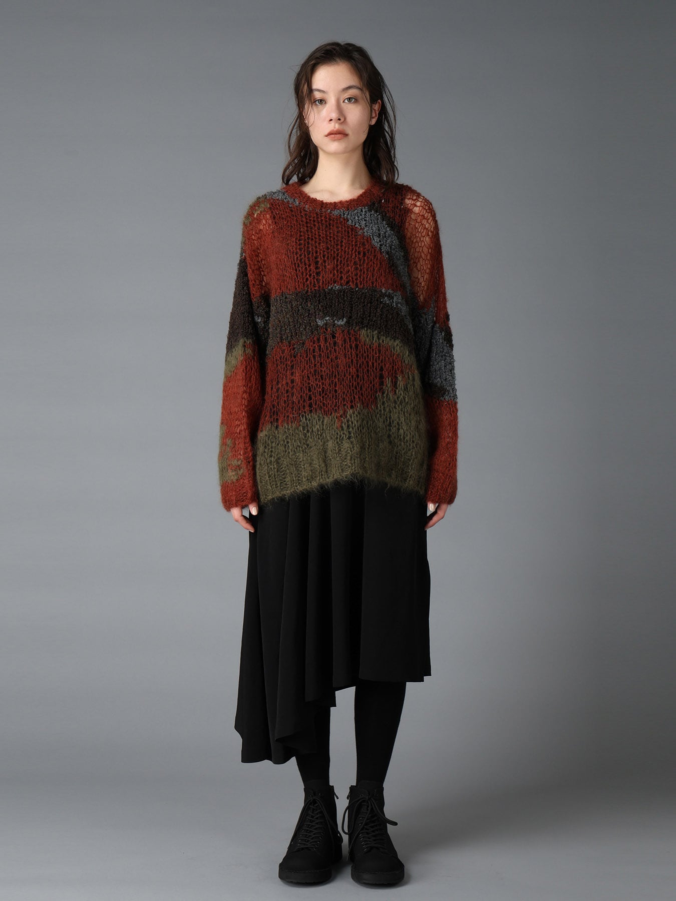 MOHAIR × BOUCLE INTARSIA KNIT PULLOVER