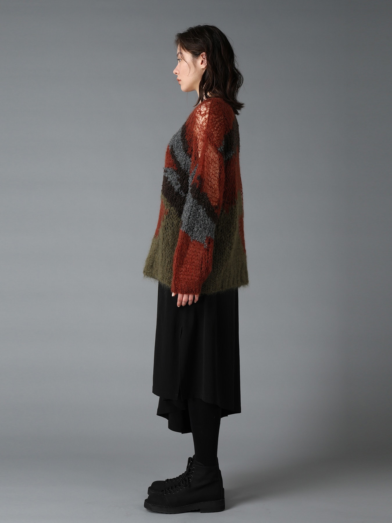 MOHAIR × BOUCLE INTARSIA KNIT PULLOVER