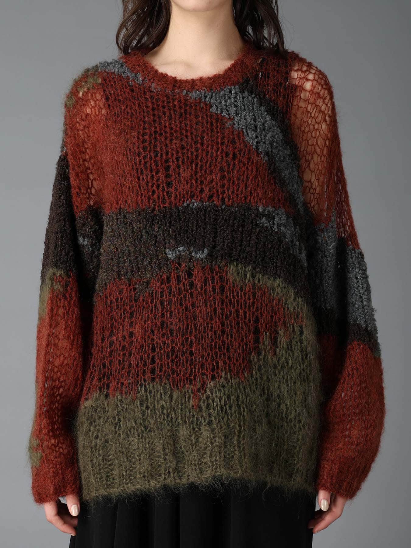 MOHAIR × BOUCLE INTARSIA KNIT PULLOVER