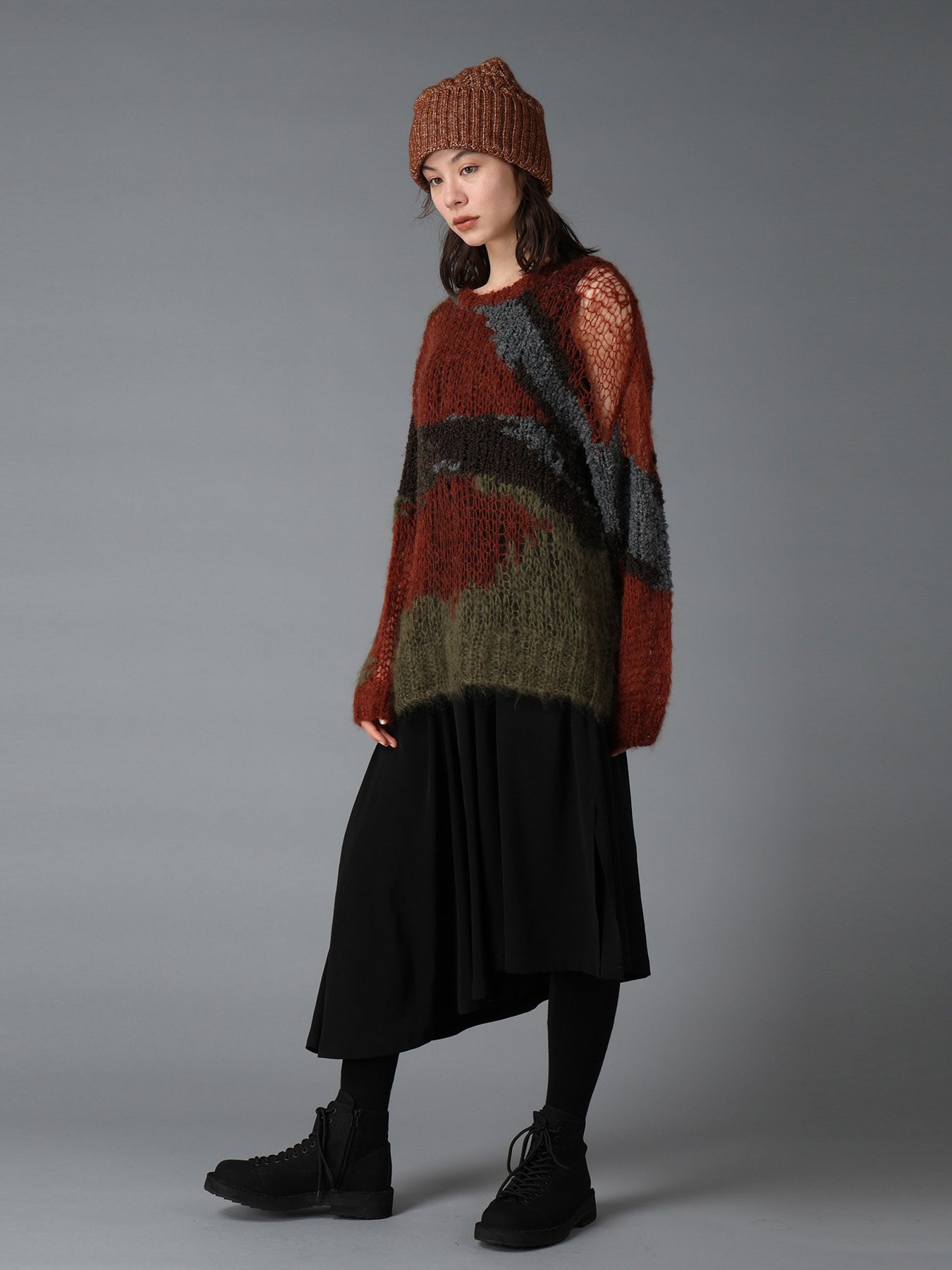 MOHAIR × BOUCLE INTARSIA KNIT PULLOVER