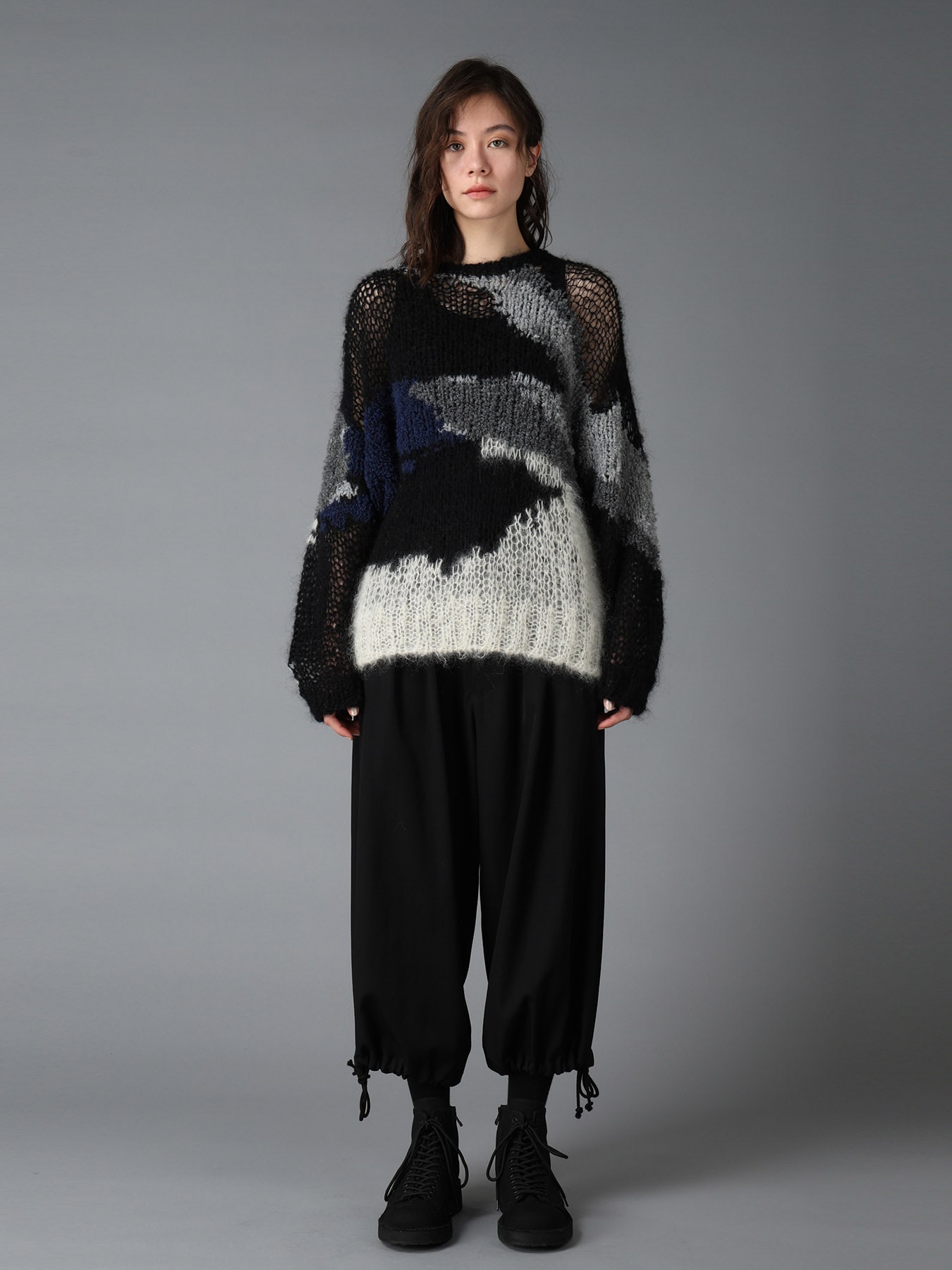 MOHAIR × BOUCLE INTARSIA KNIT PULLOVER