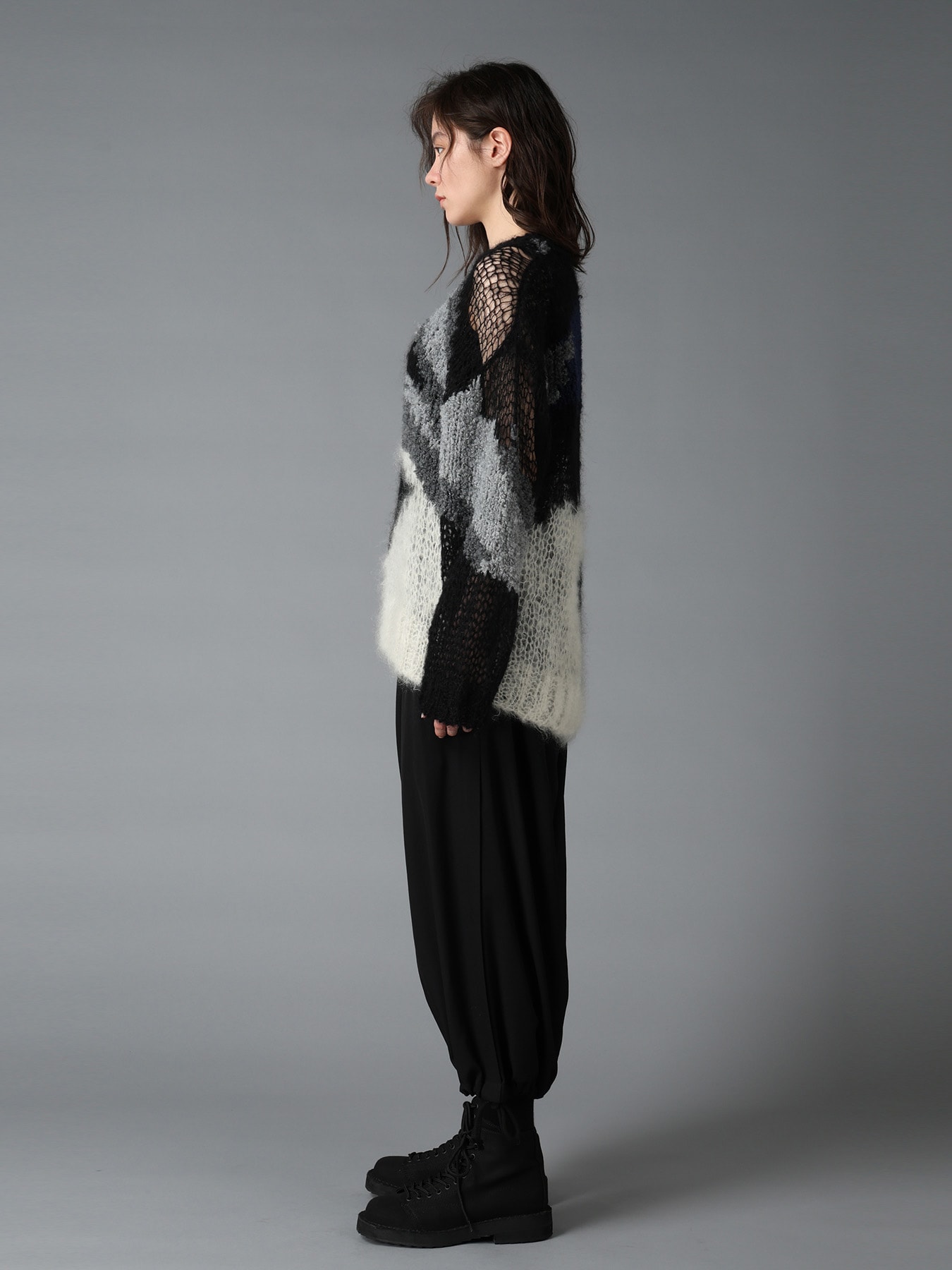 MOHAIR × BOUCLE INTARSIA KNIT PULLOVER