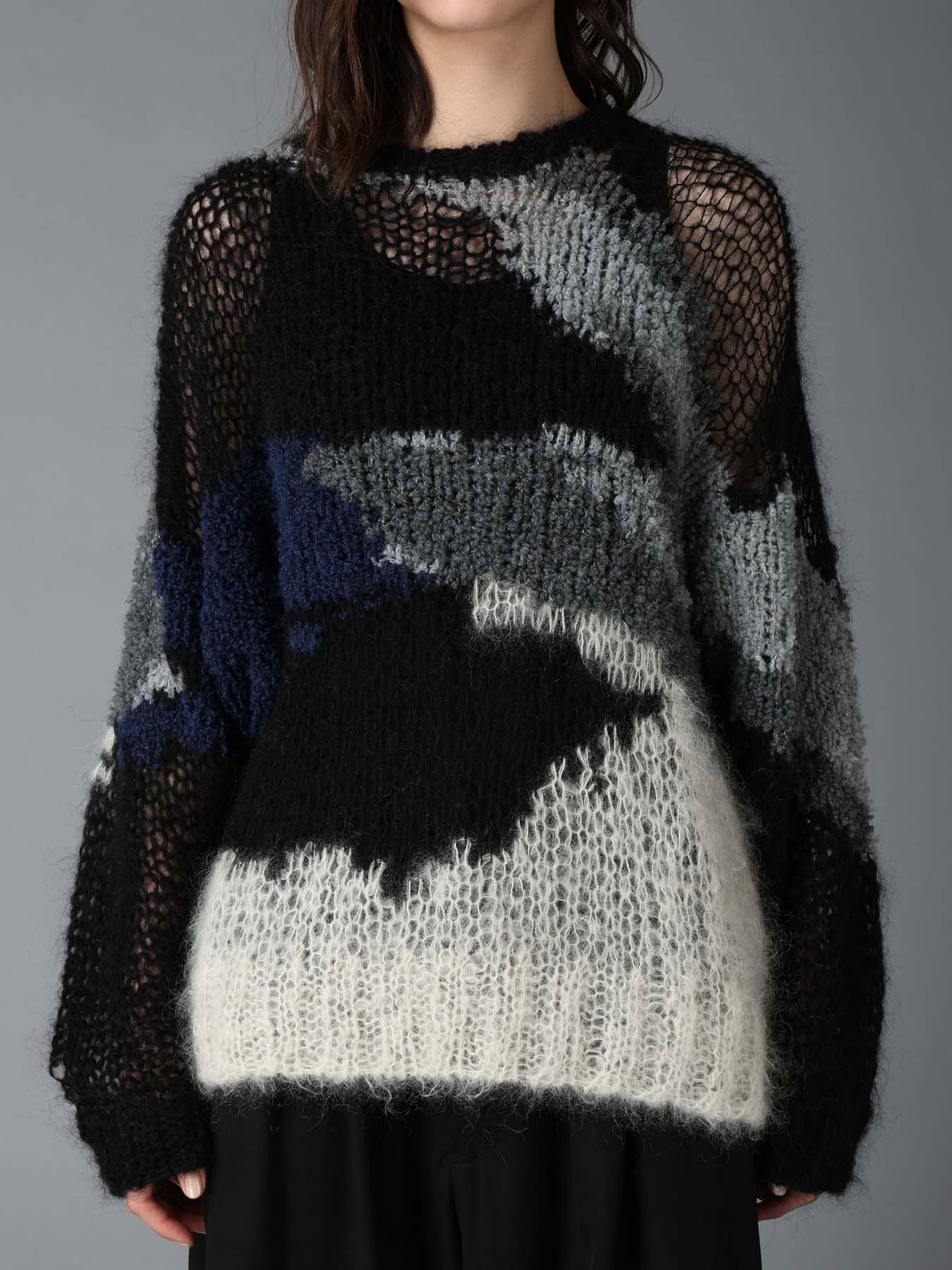 MOHAIR × BOUCLE INTARSIA KNIT PULLOVER