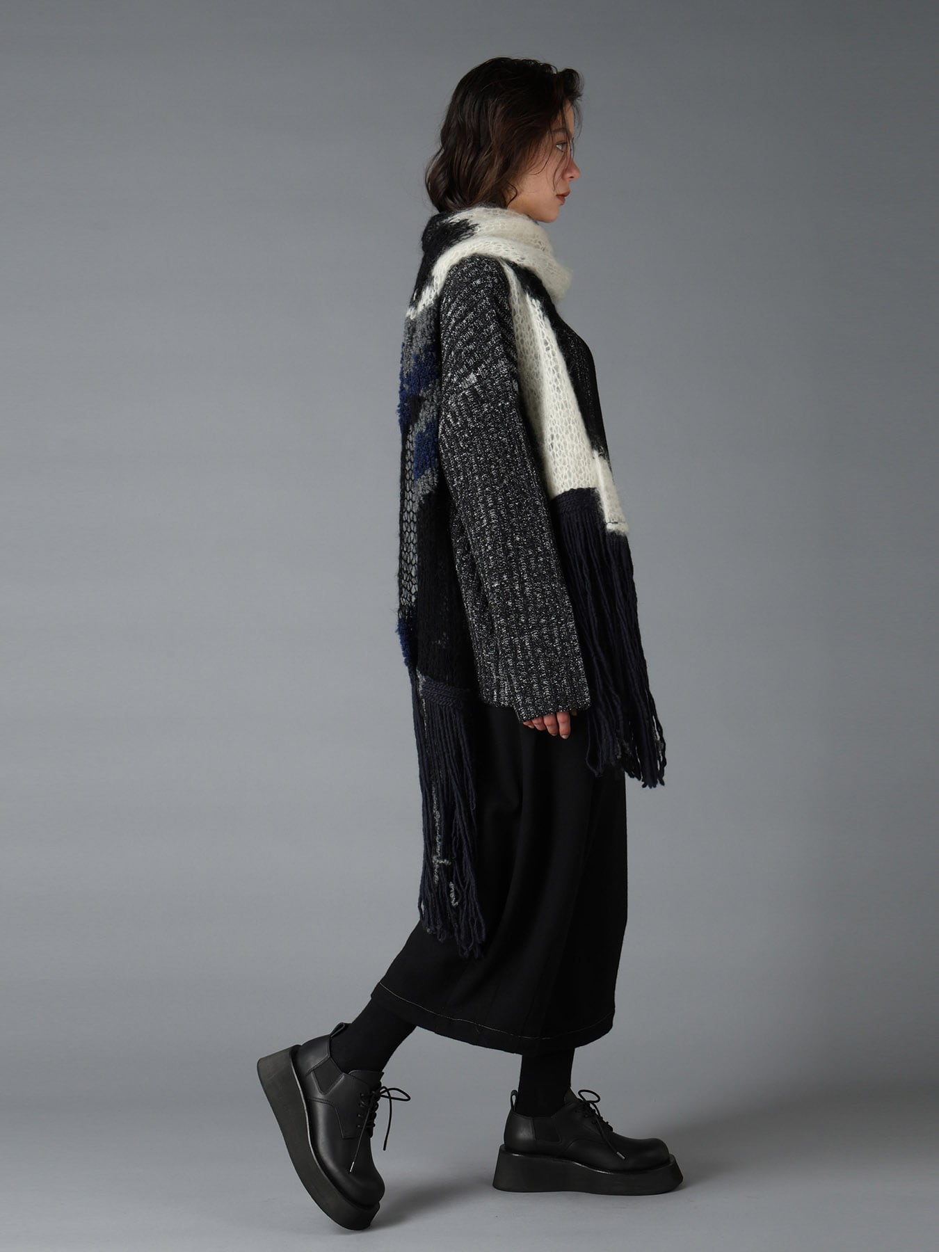 MOHAIR × BOUCLE INTARSIA KNIT SCARF
