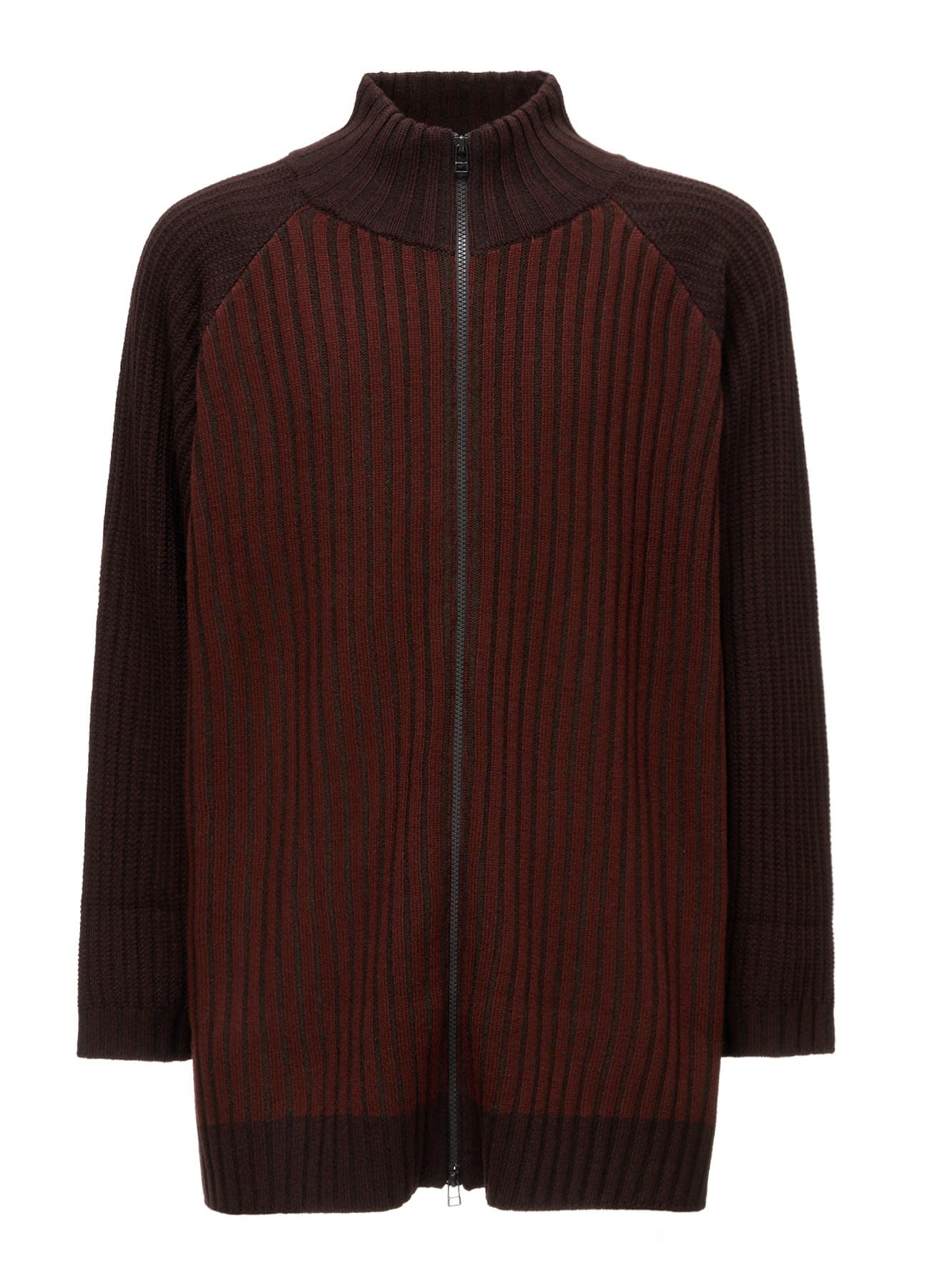 RIB X IRREGULAR LINKS ZIP CARDIGAN