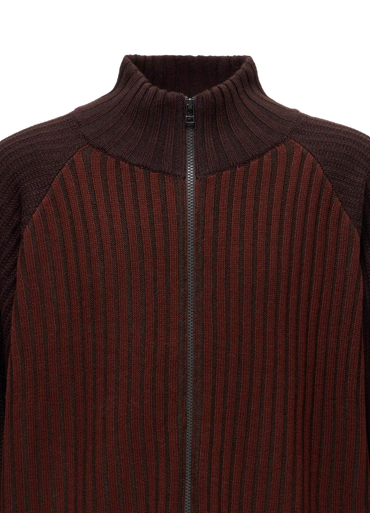 RIB X IRREGULAR LINKS ZIP CARDIGAN
