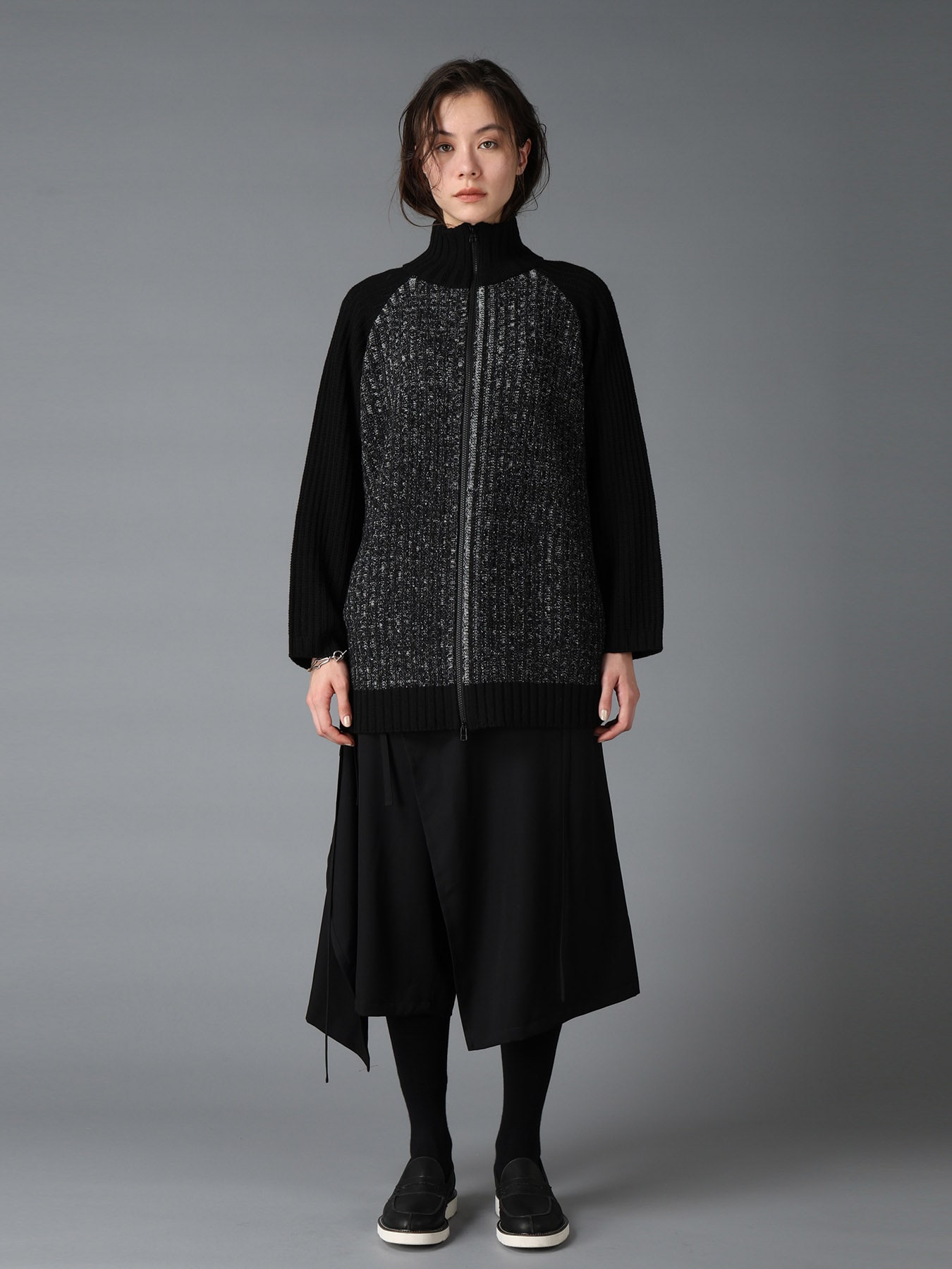 RIB X IRREGULAR LINKS ZIP CARDIGAN