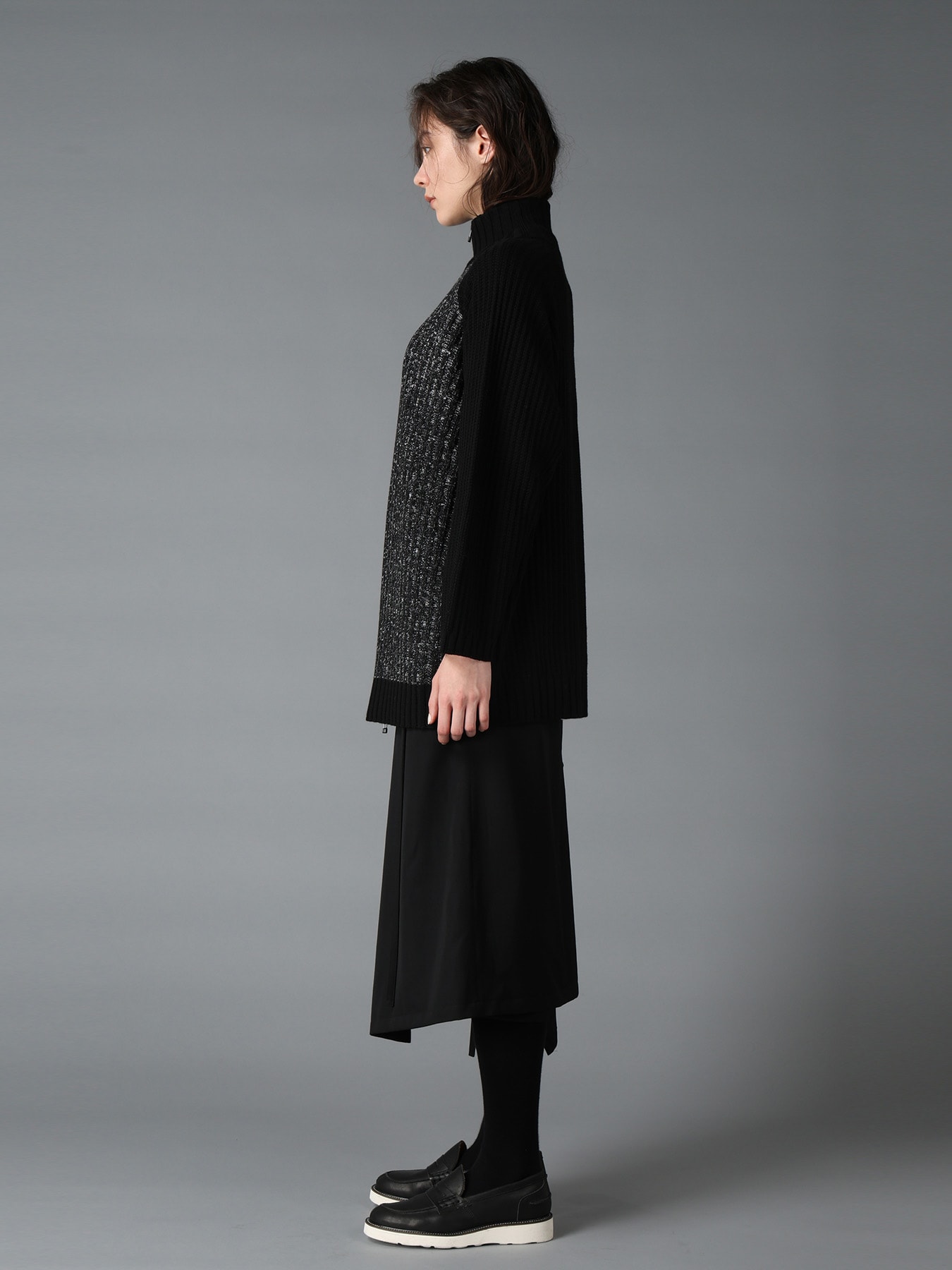 RIB X IRREGULAR LINKS ZIP CARDIGAN