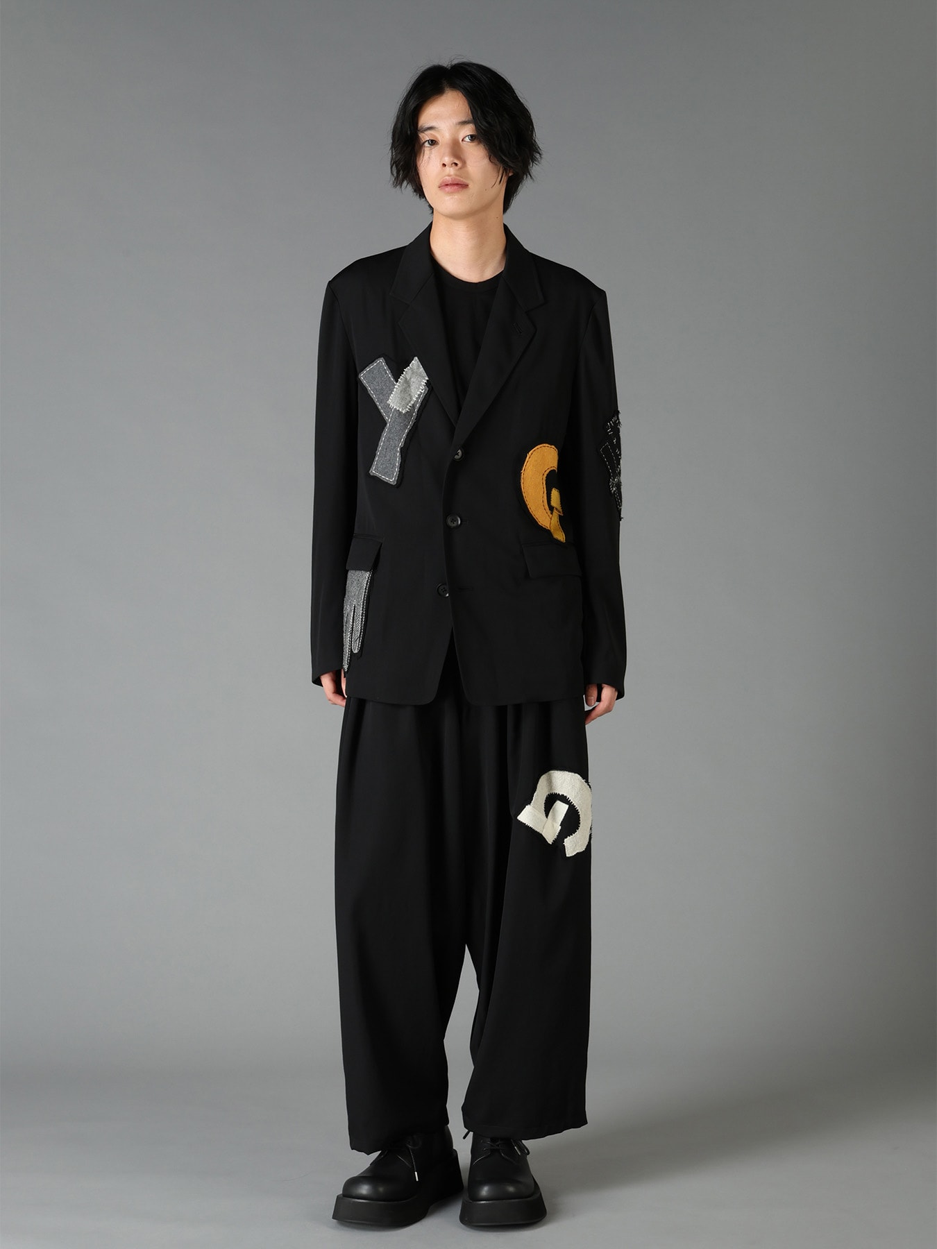 WOOL GABARDINE APPLIQUE 12 TUCK PANTS